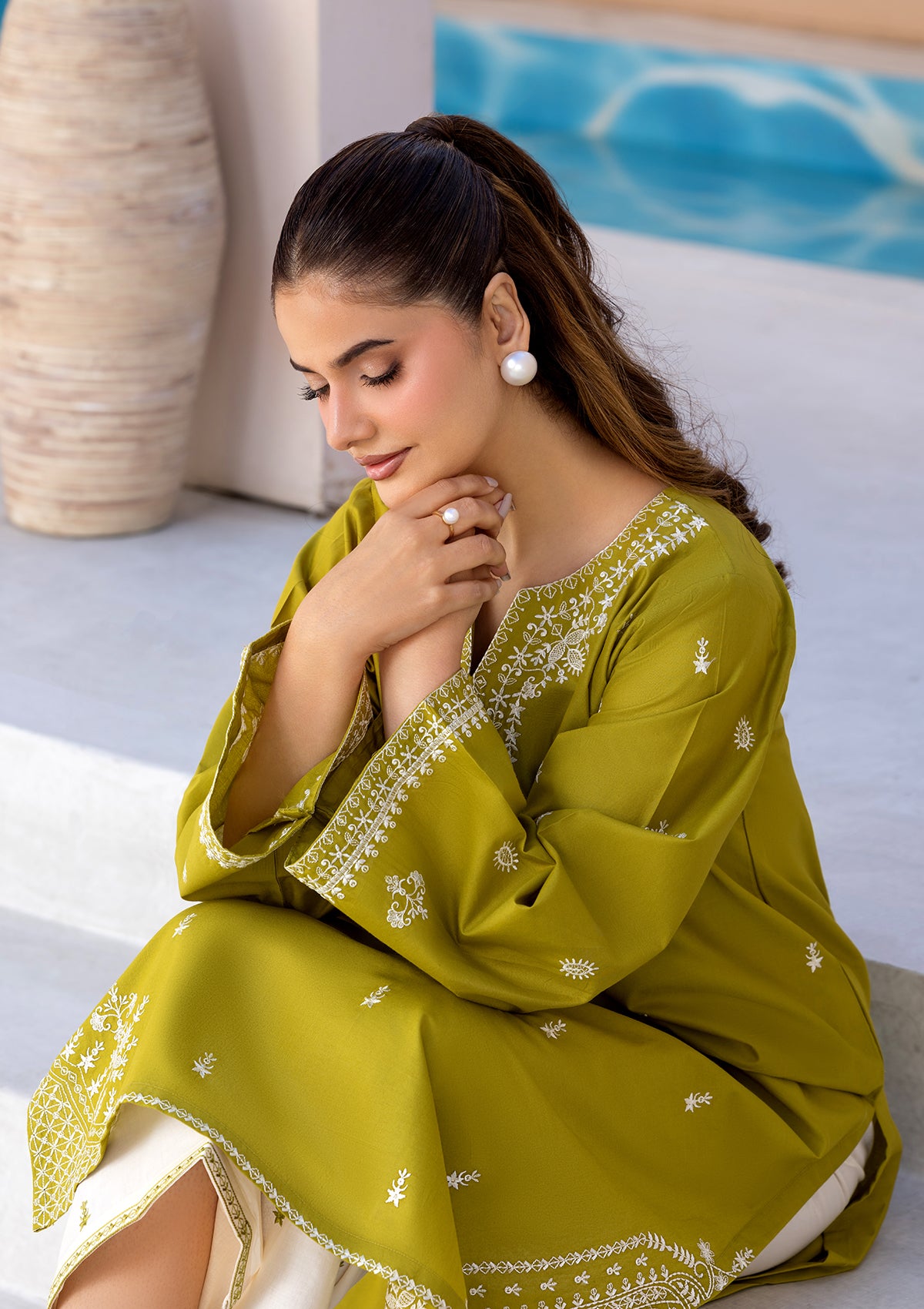 cotton Kurta Set in Olive green
