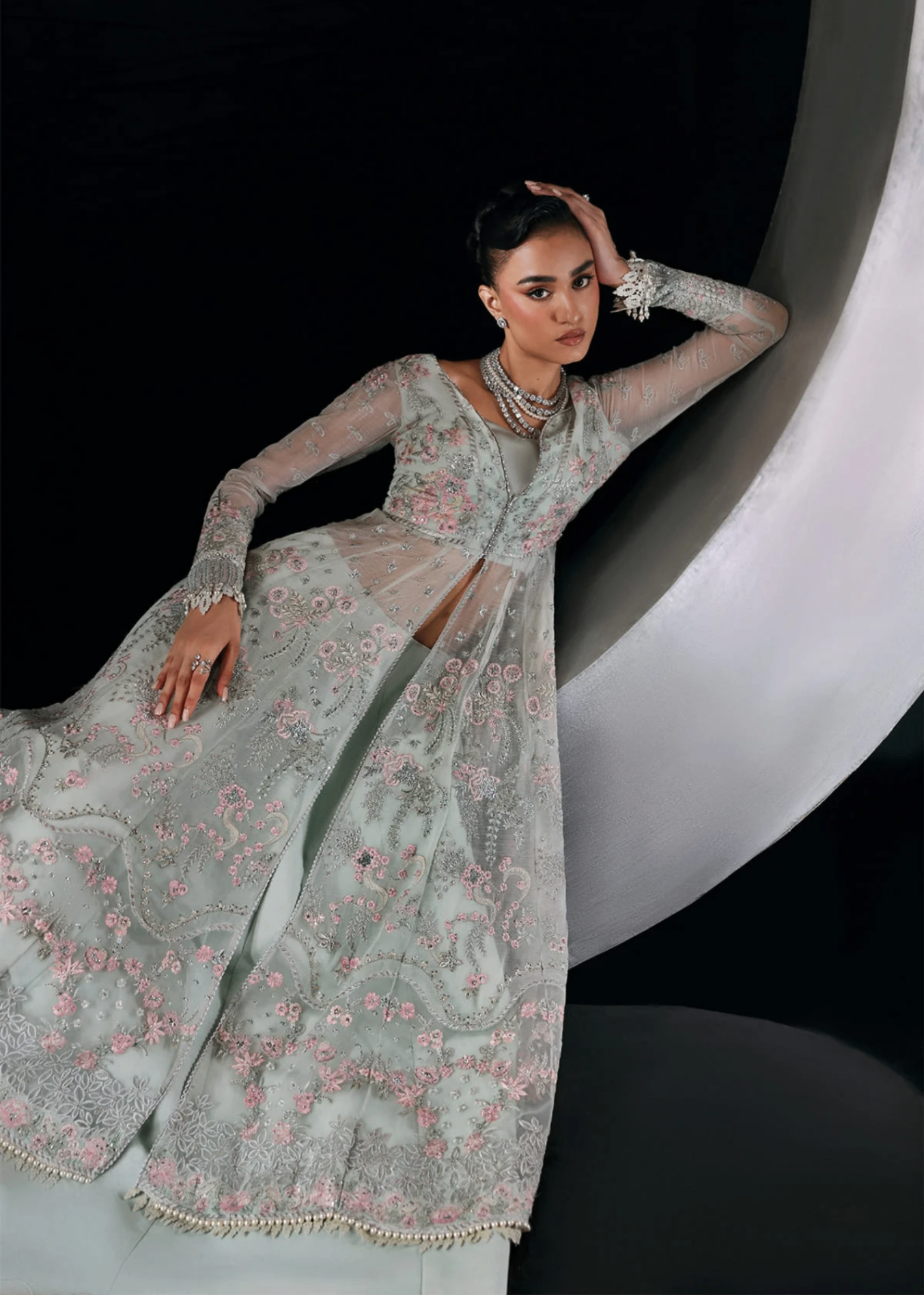chiffon Lehenga in Powder blue