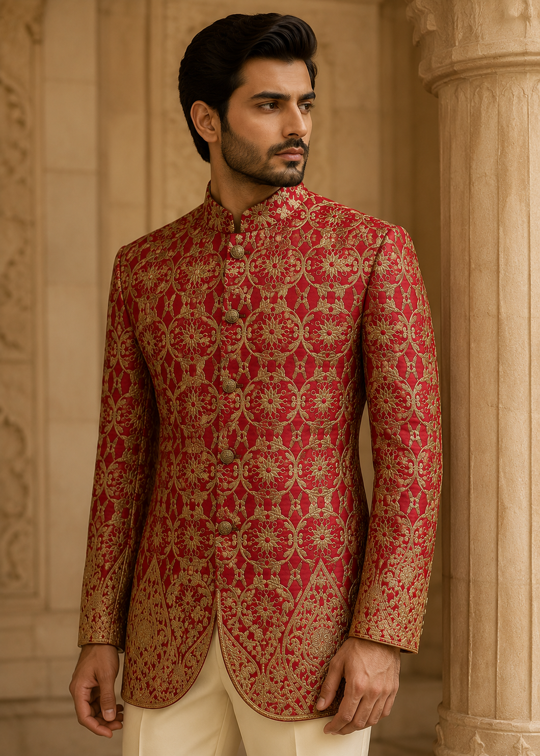 silk Prince Coat in Red, gold