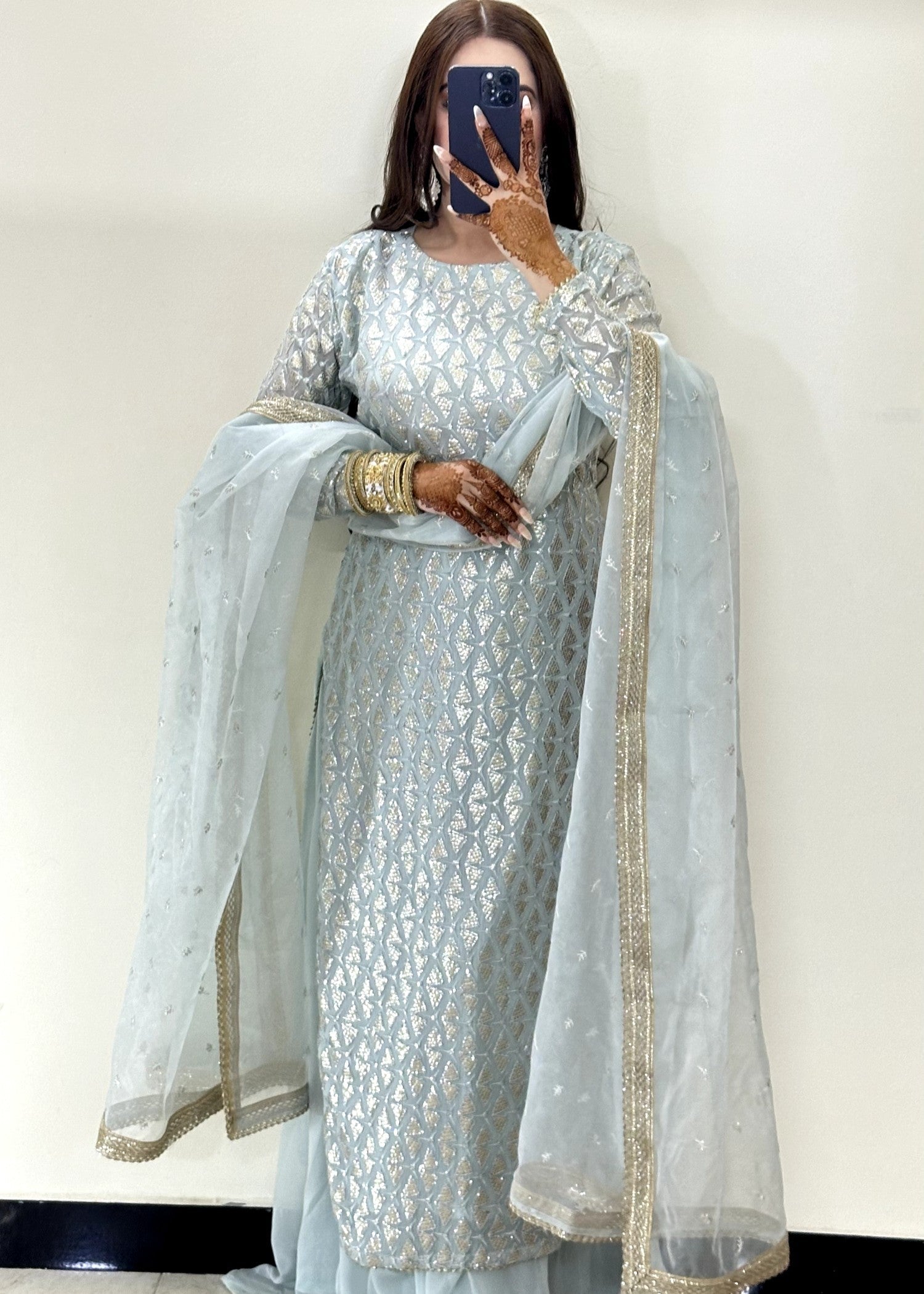 bemberg crinkle chiffon Sharara in Light blue