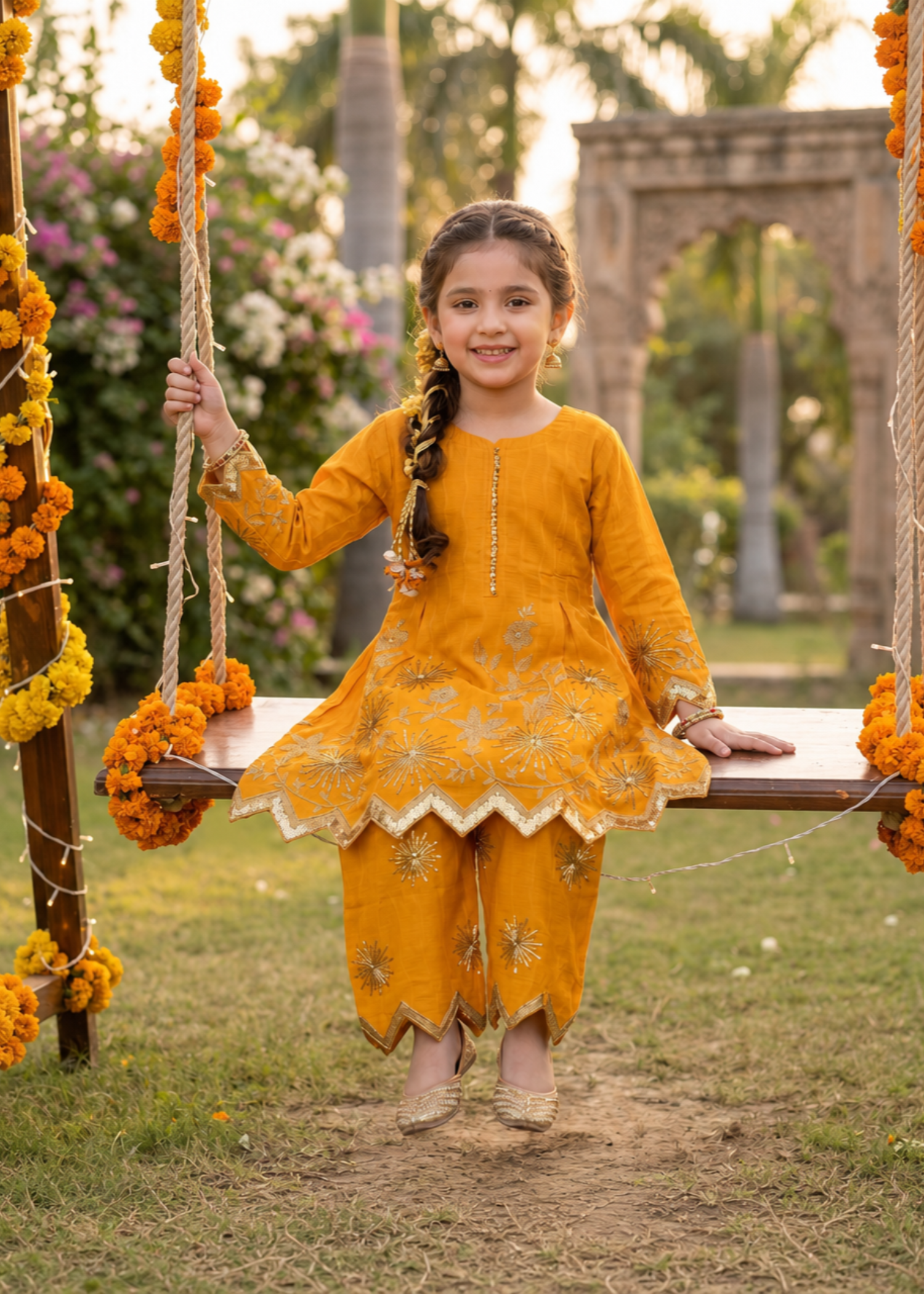 cotton Short Frock in Mustard