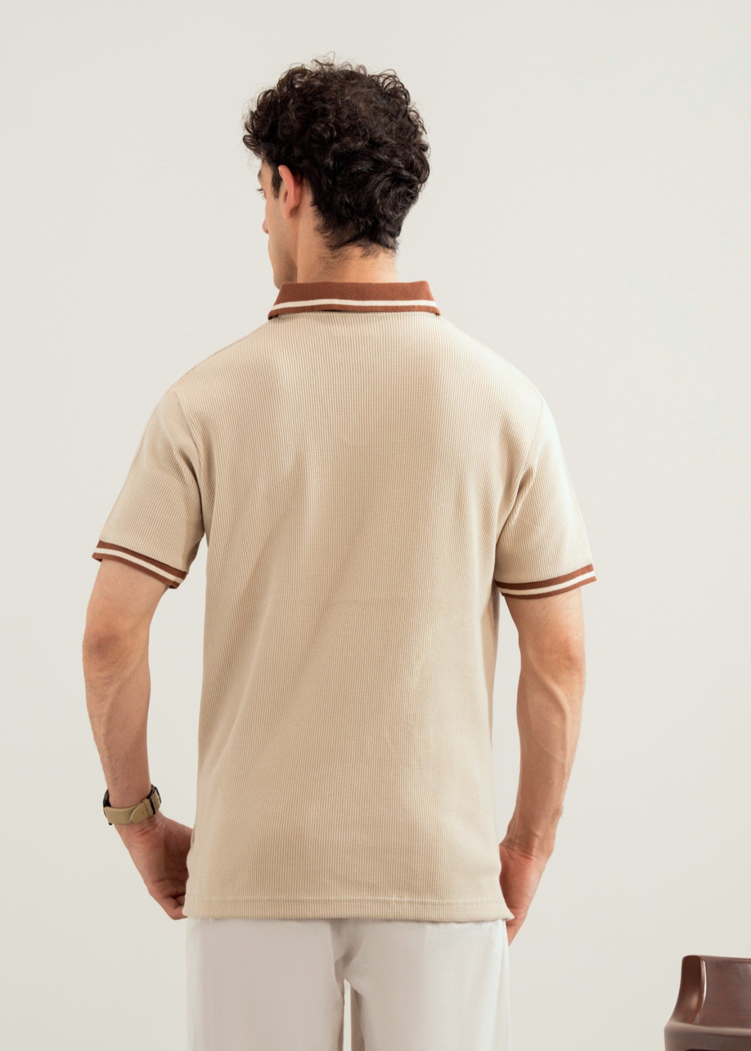 cotton pique Polo Shirt in Beige by MINT By Muraqsh