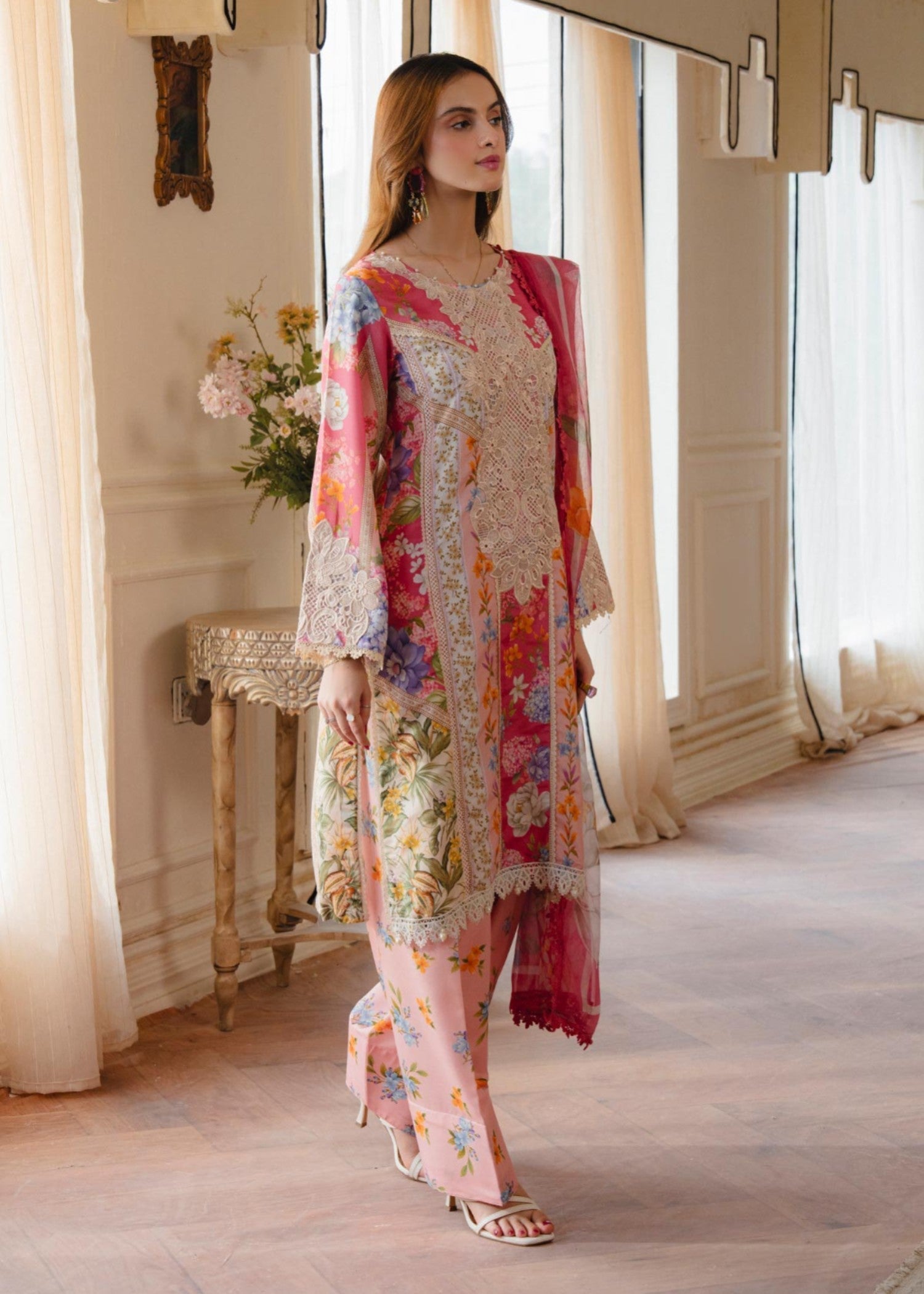 poly lawn Kurta Set in Blush pink, peach pink