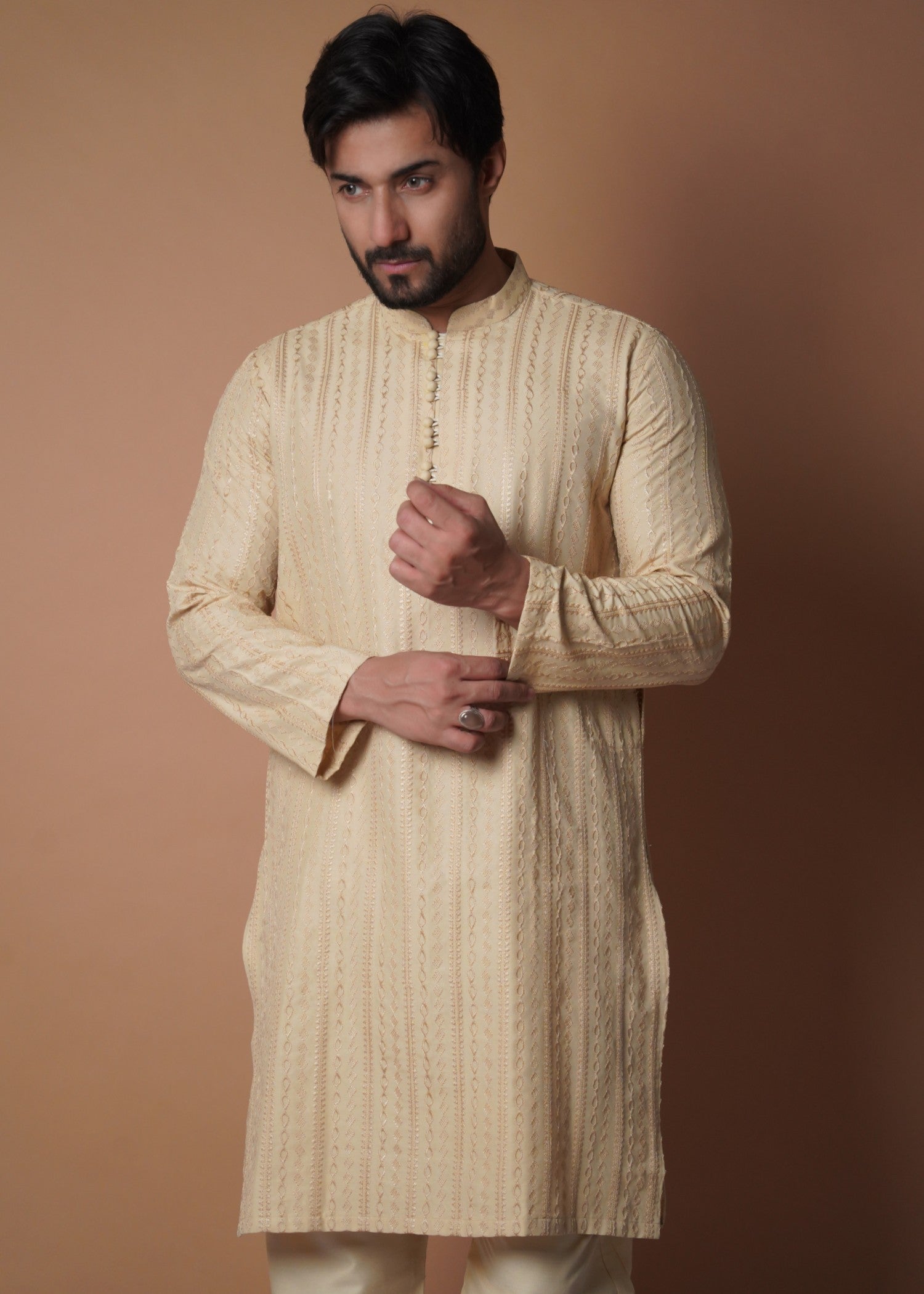 cotton silk Kurta Set in Cream