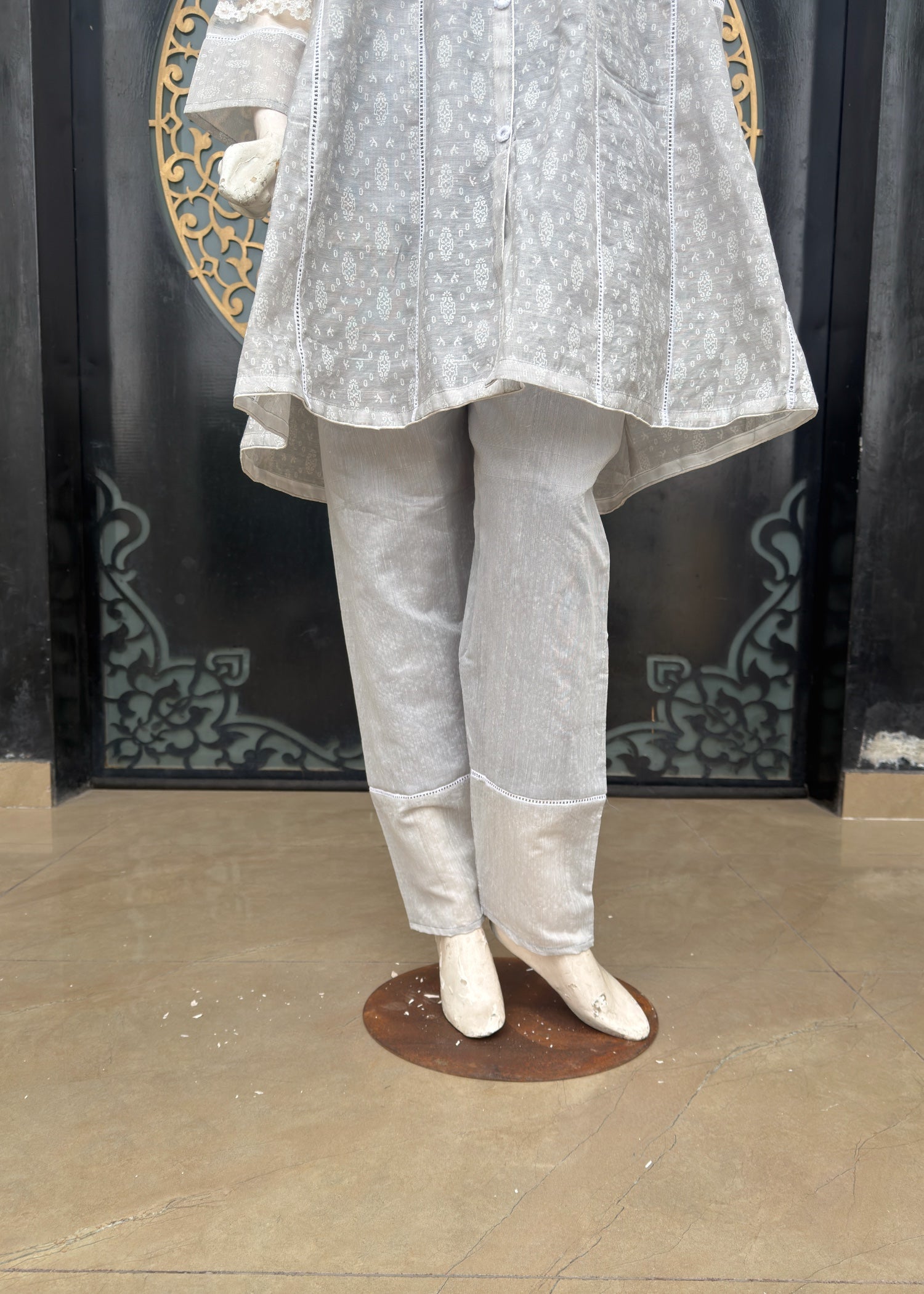 paper lawn Short Frock in Silver