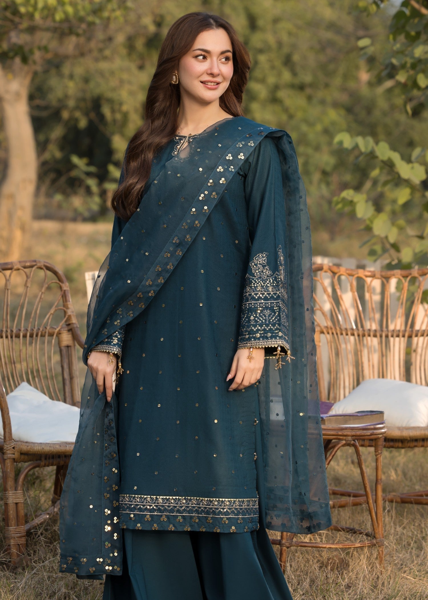 cotton dobby Sharara in Teal