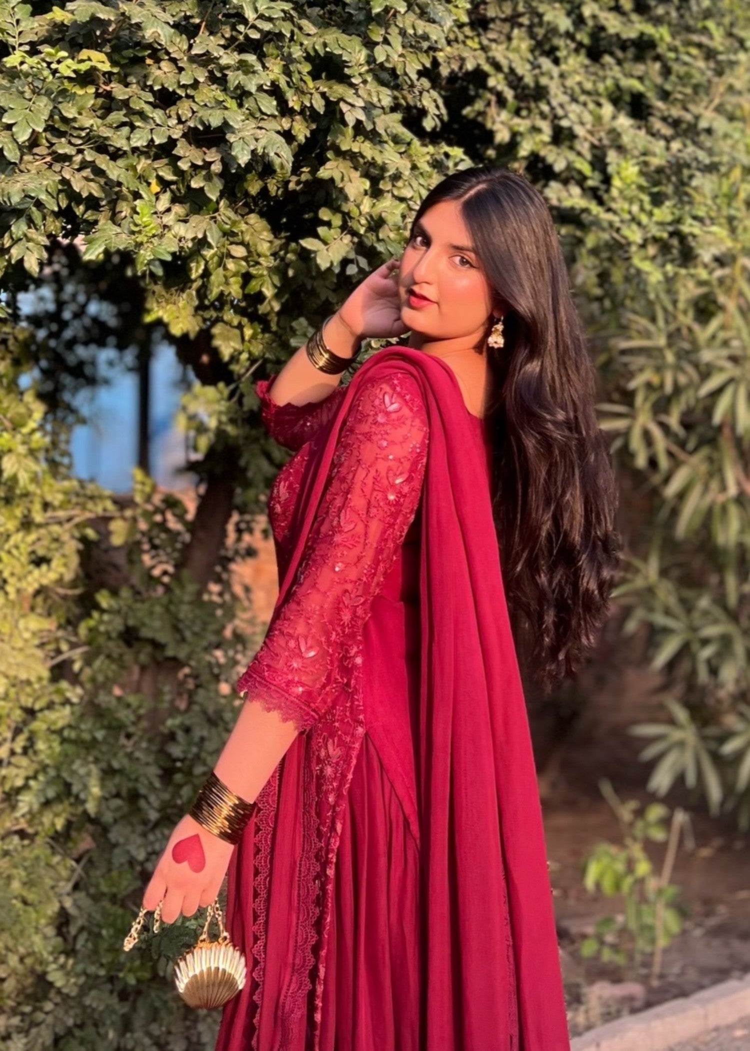bemberg crinkle chiffon Sharara in Maroon