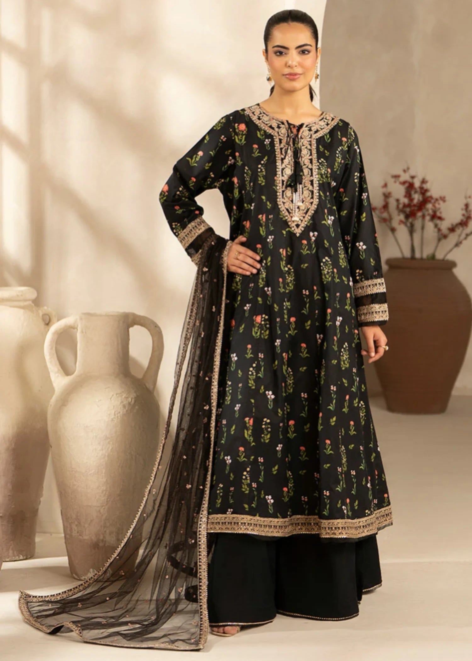 cambric Sharara in Black