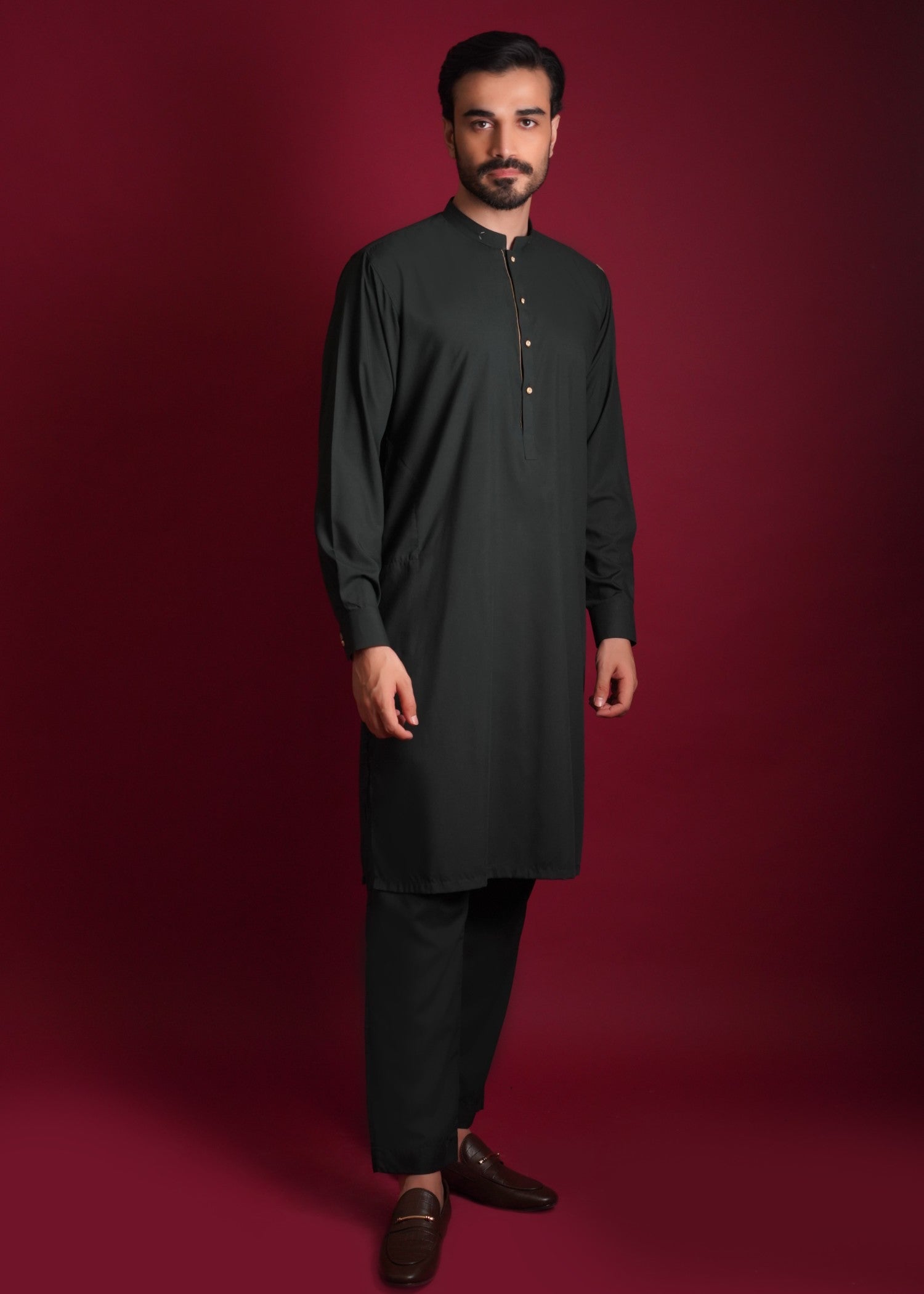 cotton viscose Kurta Set in Dark green