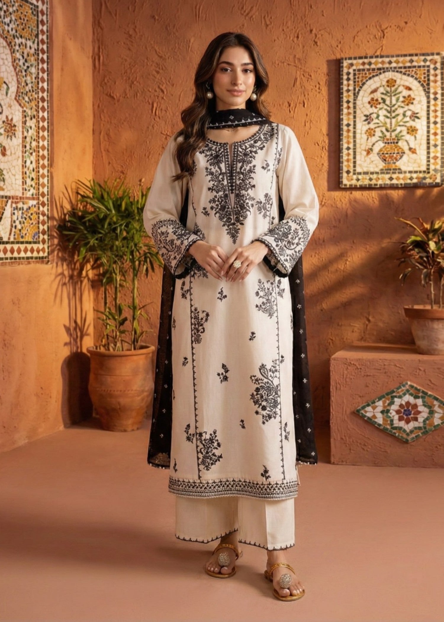 lawn Kurta Set in White
