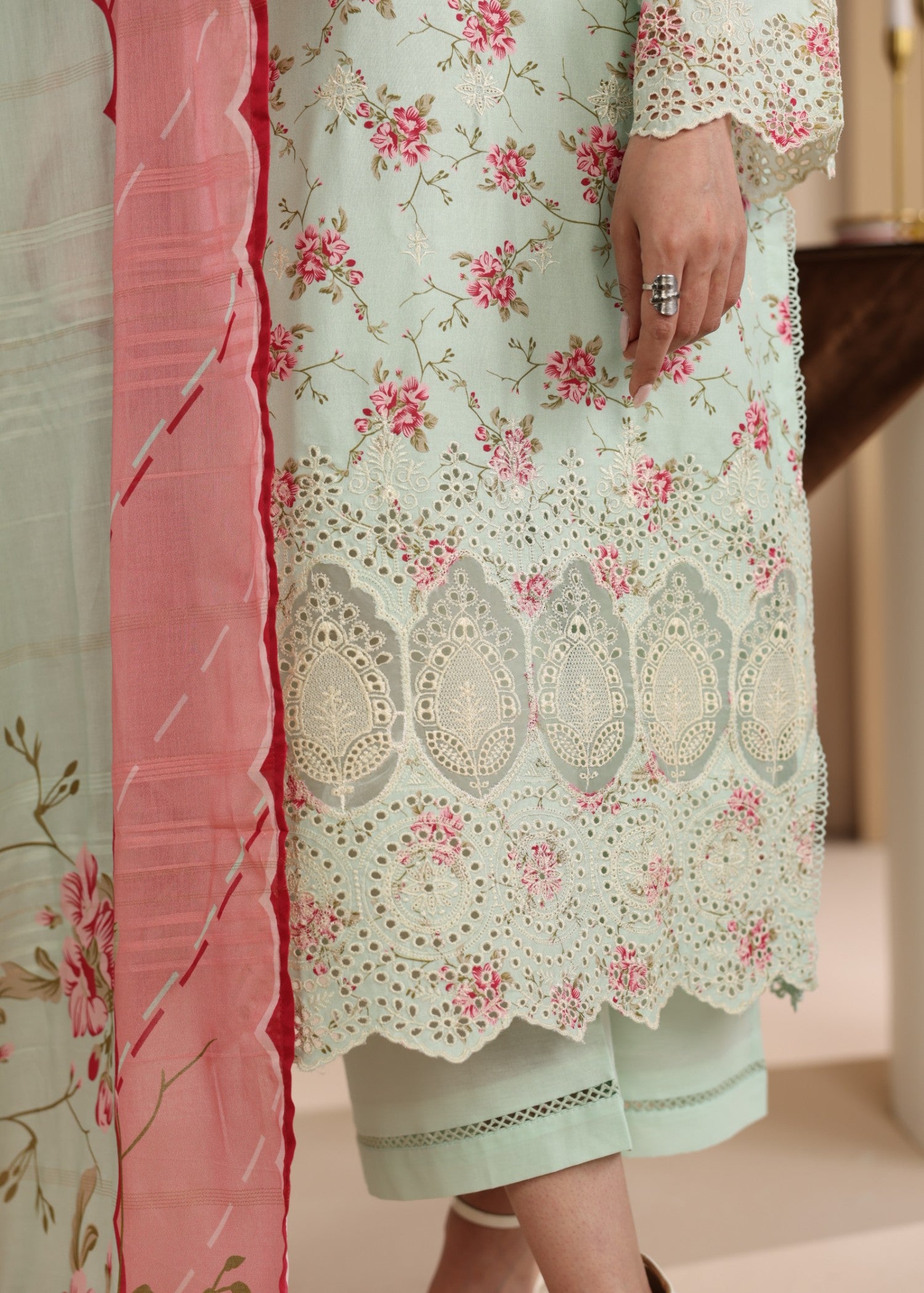 lawn Kurta Set in Tea green