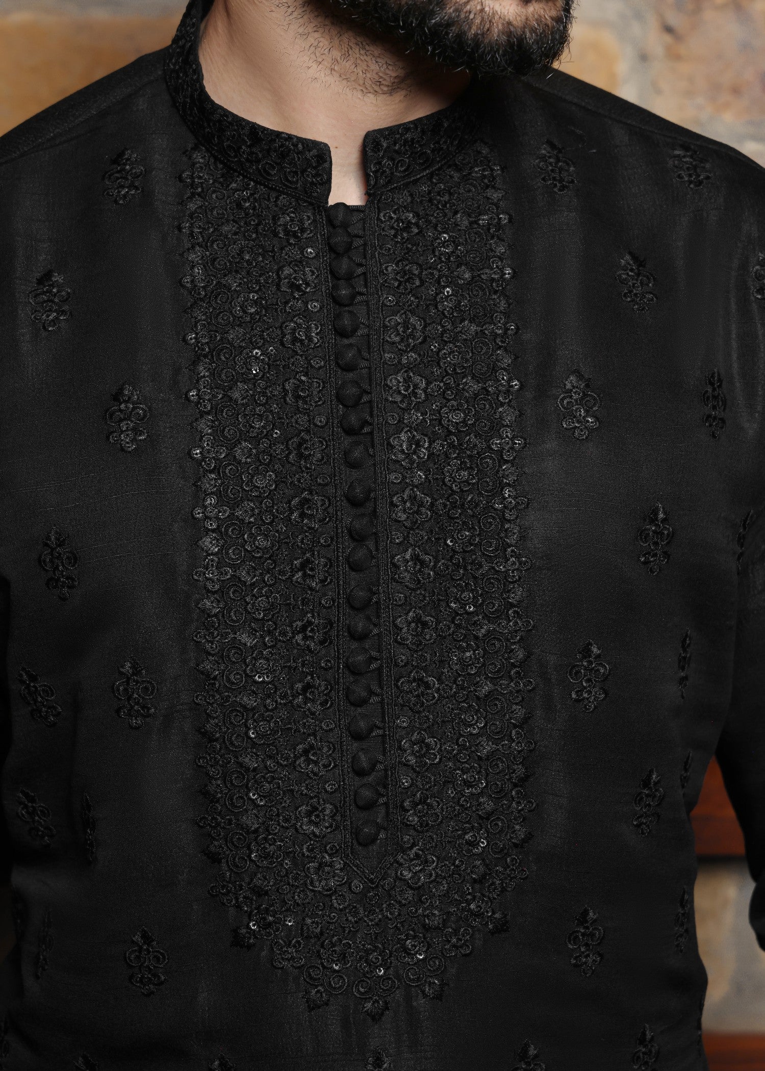 raw silk Kurta Set in Black