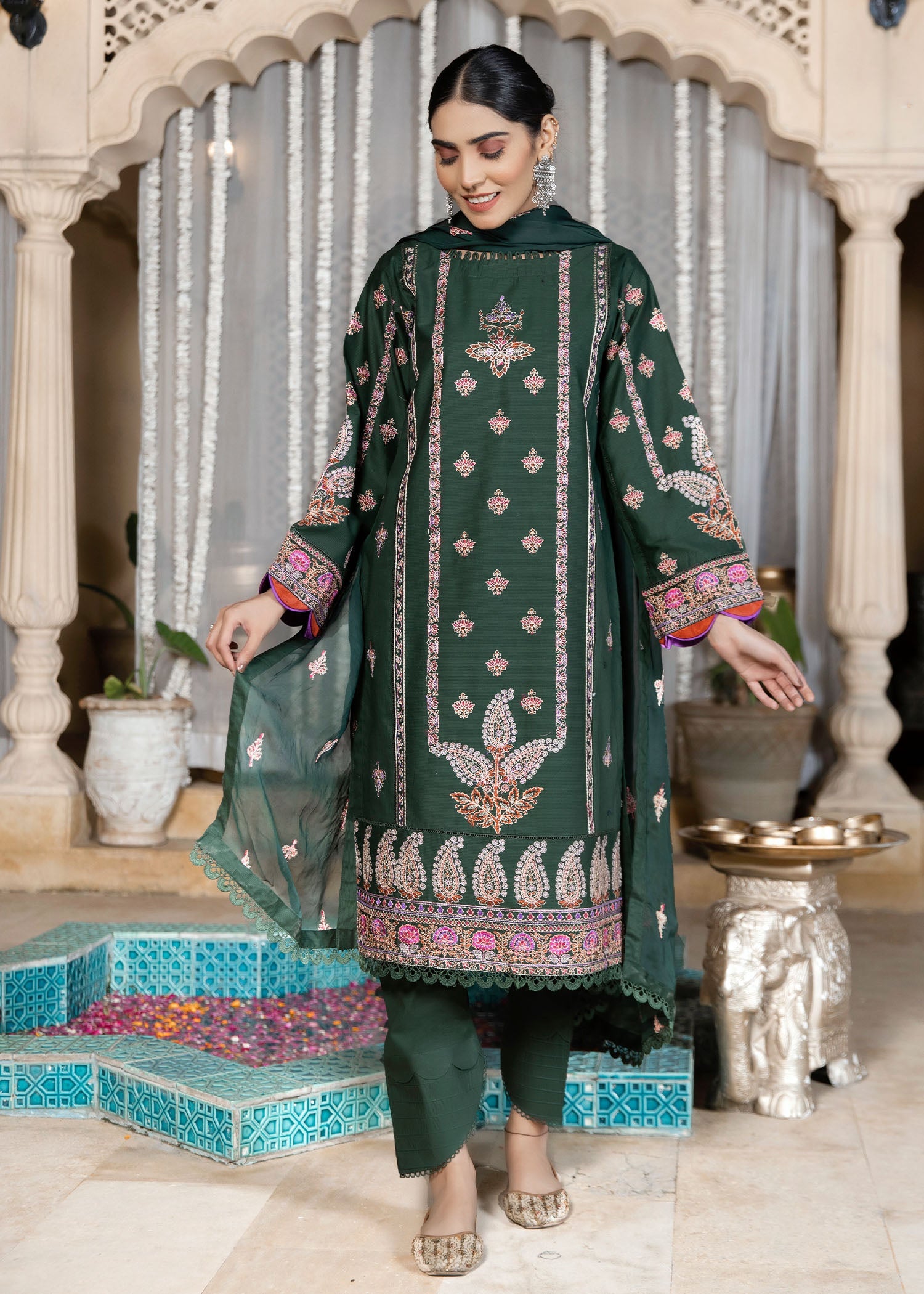 cotton dobby Kurta Set in Emerald green