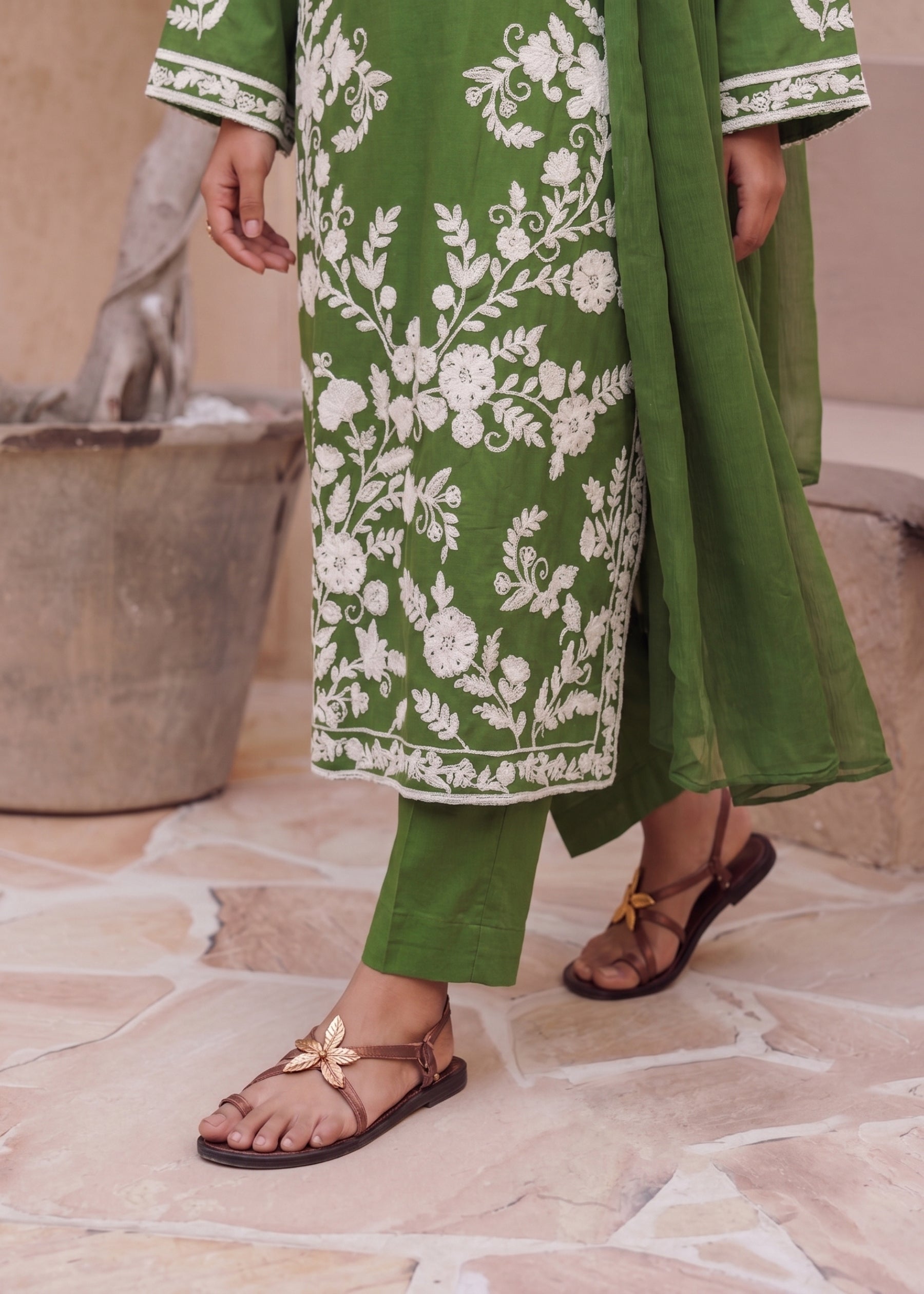 linen Kurta Set in Sea green