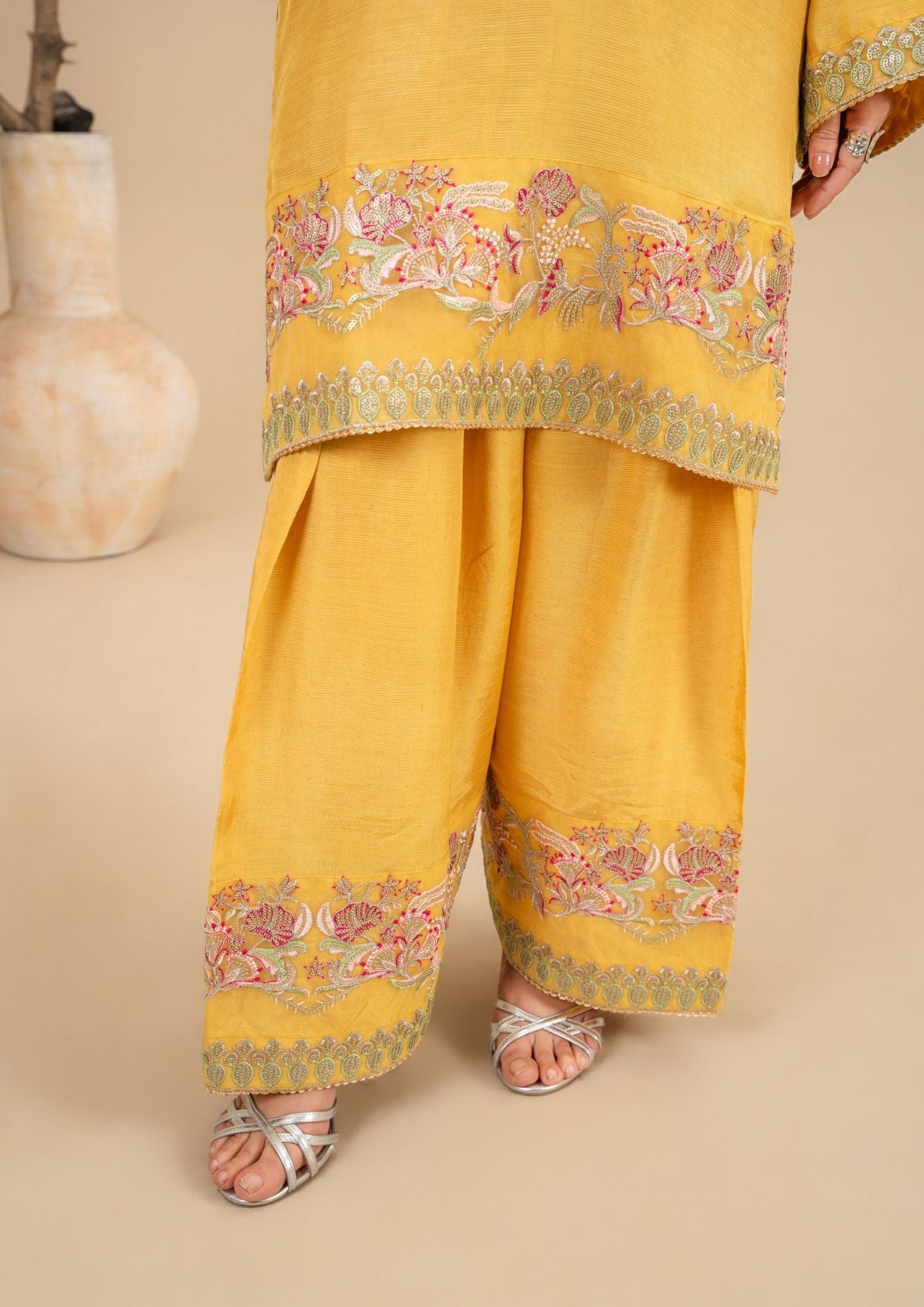 viscose raw silk Kurta Set in Lemonade