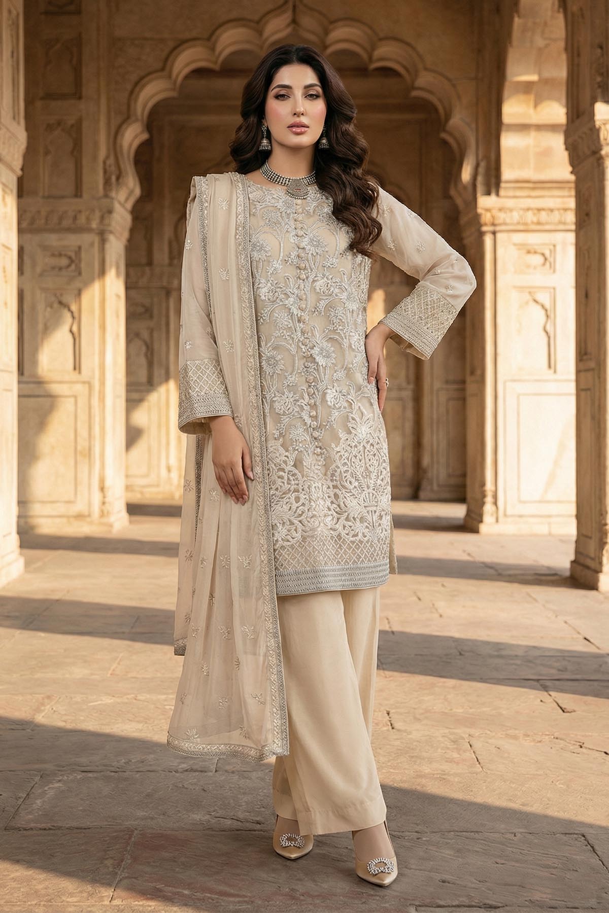 silk cotton net Kurta Set in Lemon