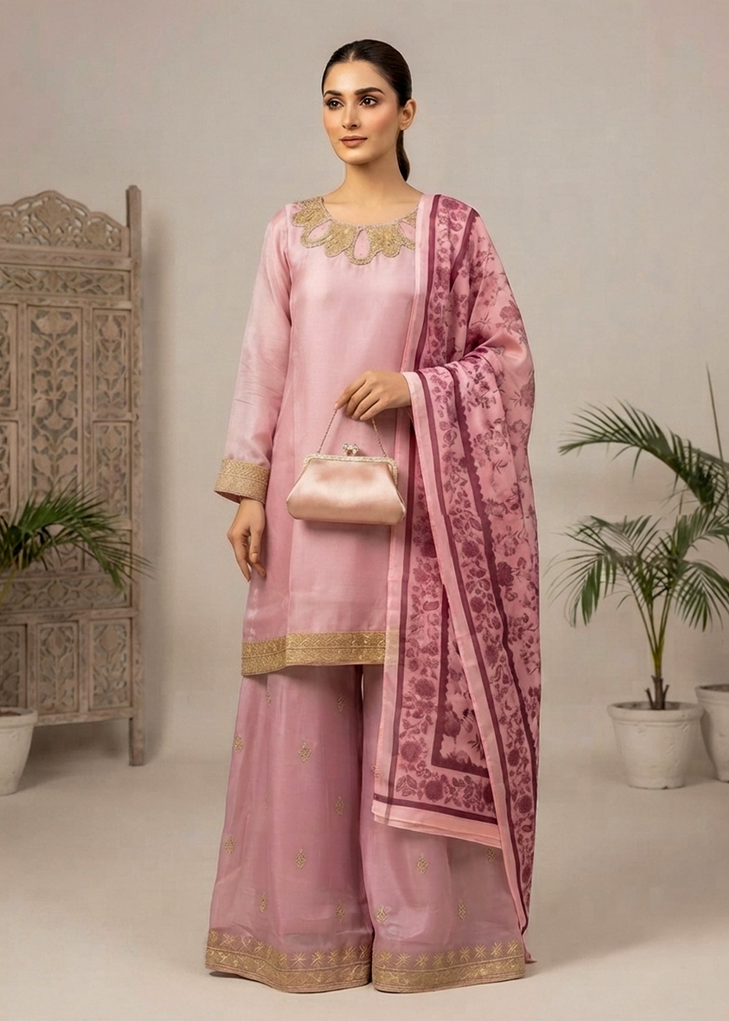 silk Kurta Set in Pastel pink