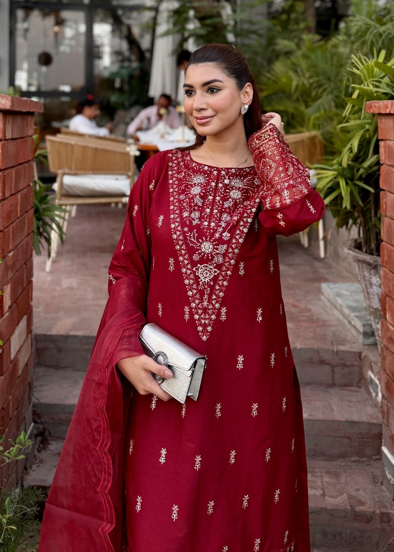 lawn Kurta Set in Carmine