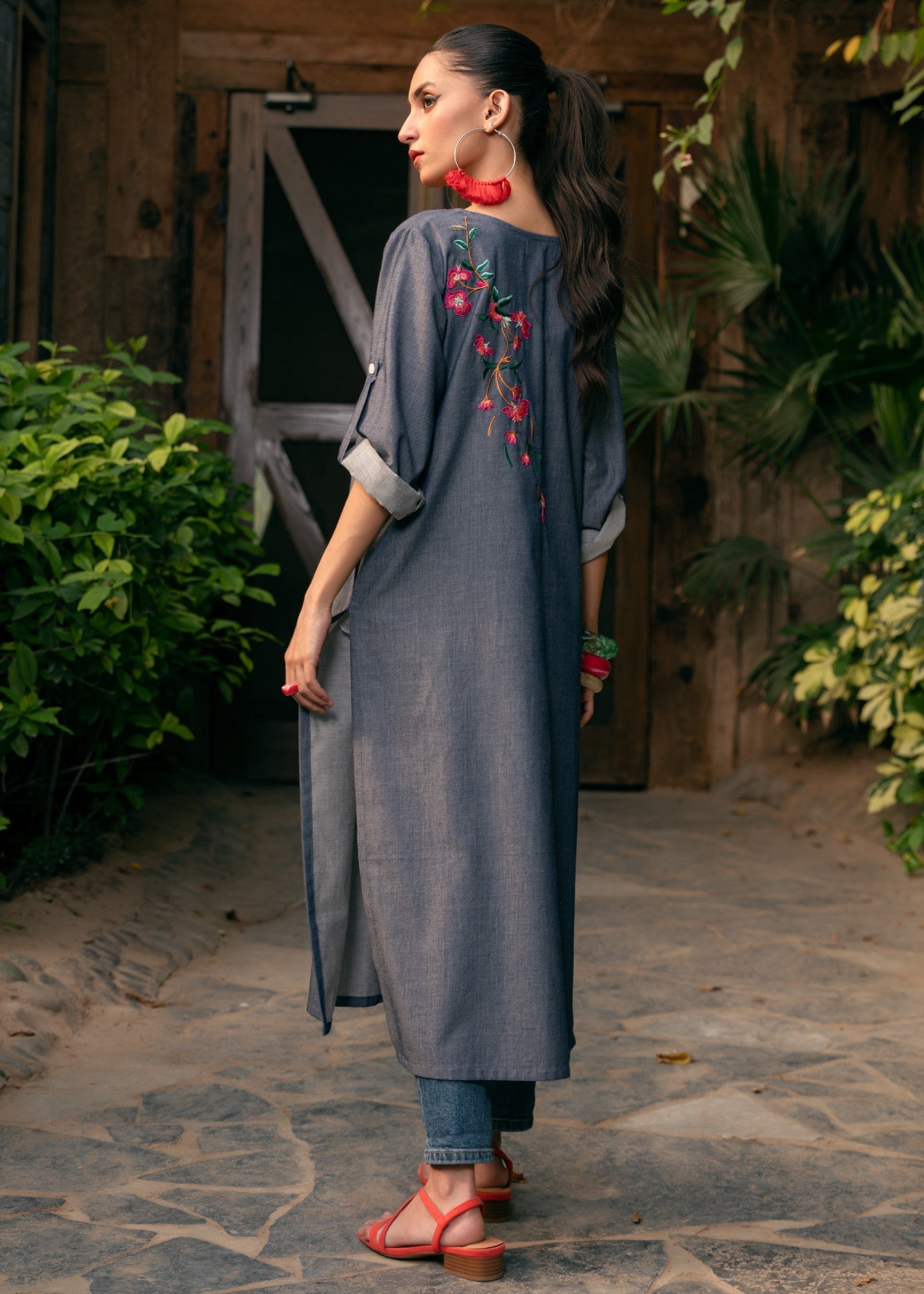 cotton Kurti in Slate grey