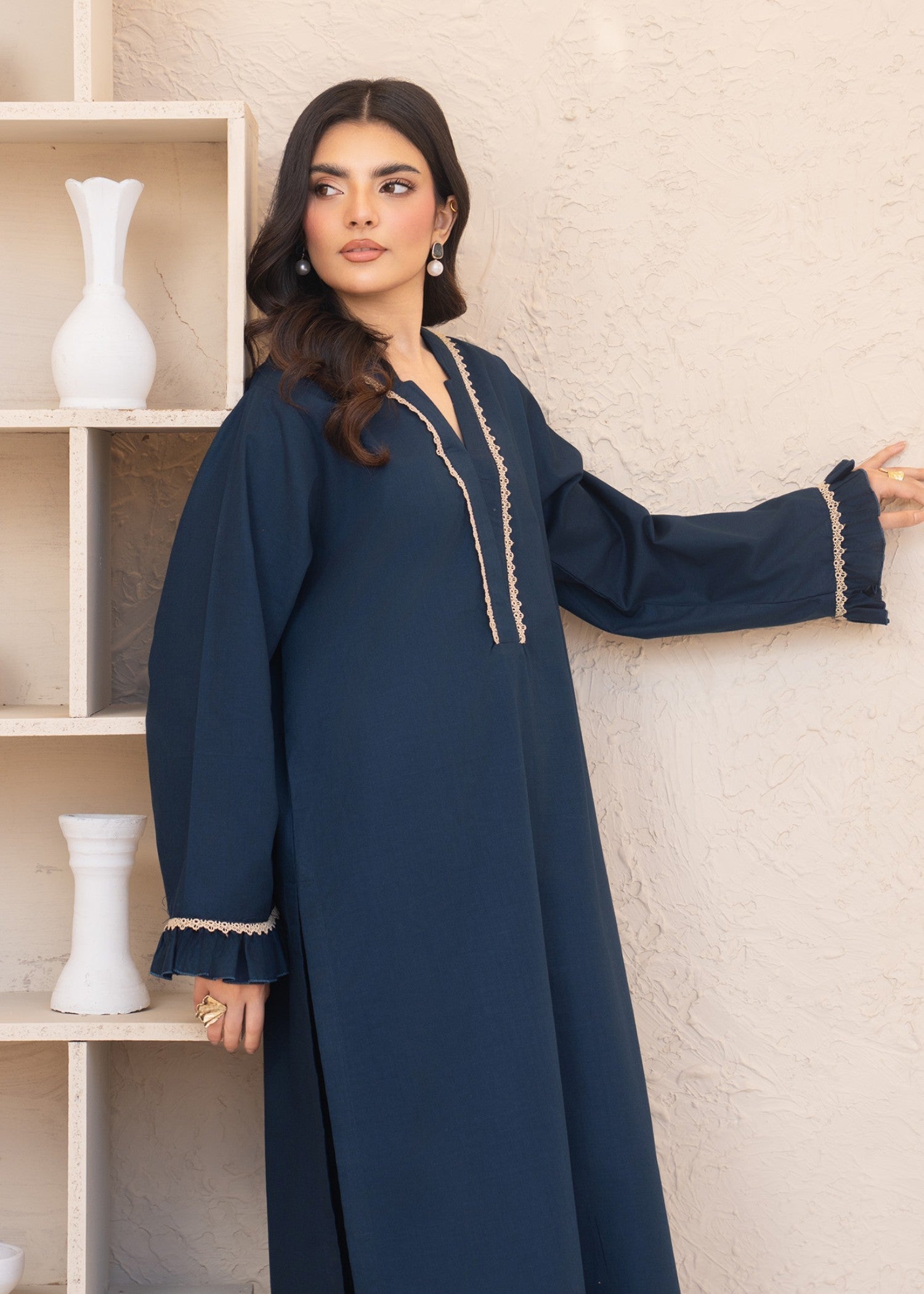 khaddar Kurta Set in Navy blue, dark blue