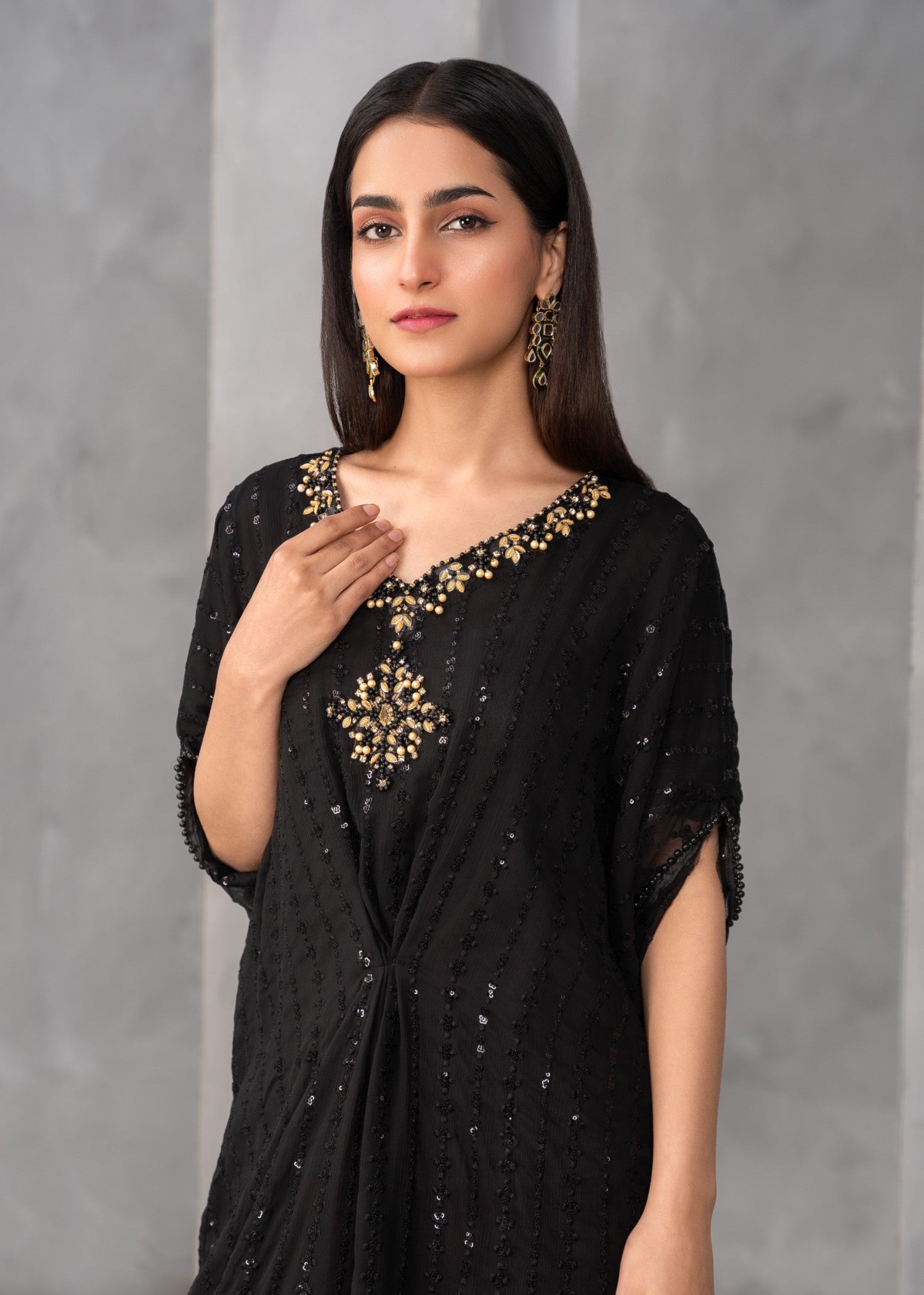 chiffon Kaftan in Jet black