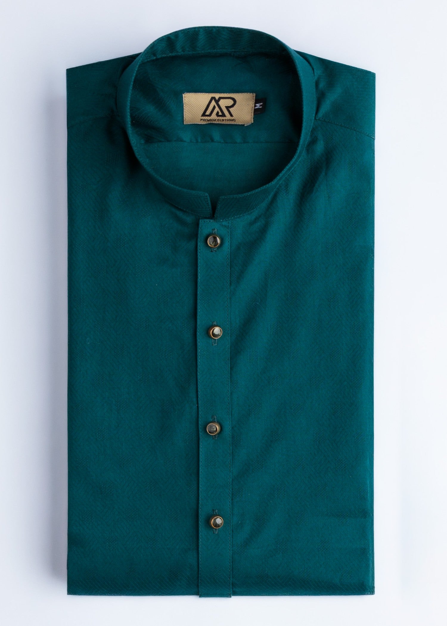 self jacquard Kurta in Teal by Atiq Ur Rehman