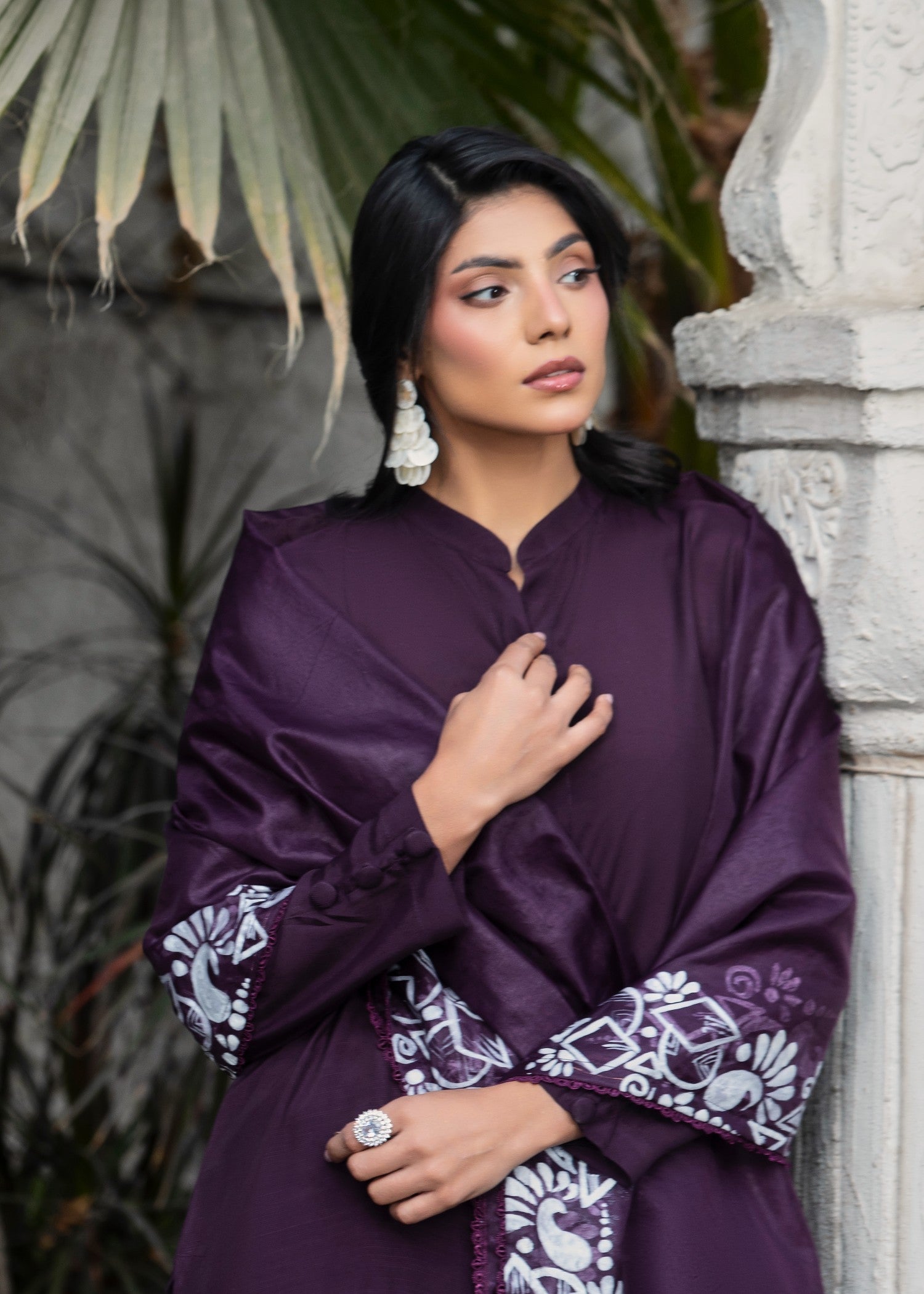 tussar silk Kurta Set in Plum