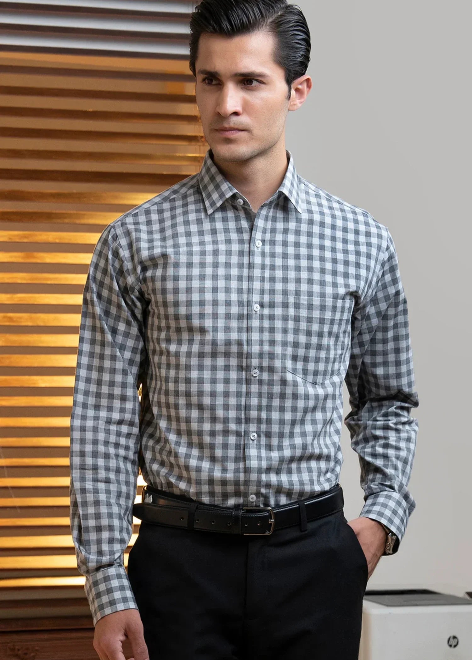 cotton Formal Shirt in Grey, black