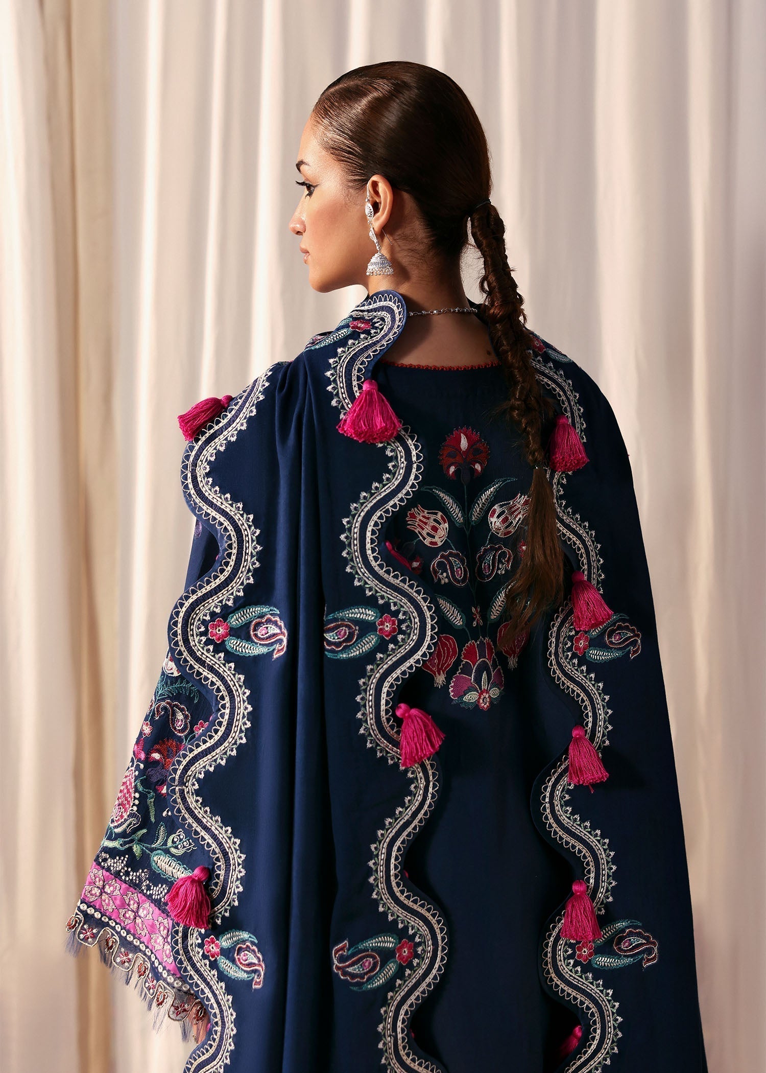 khaddar Unstitched in Navy blue