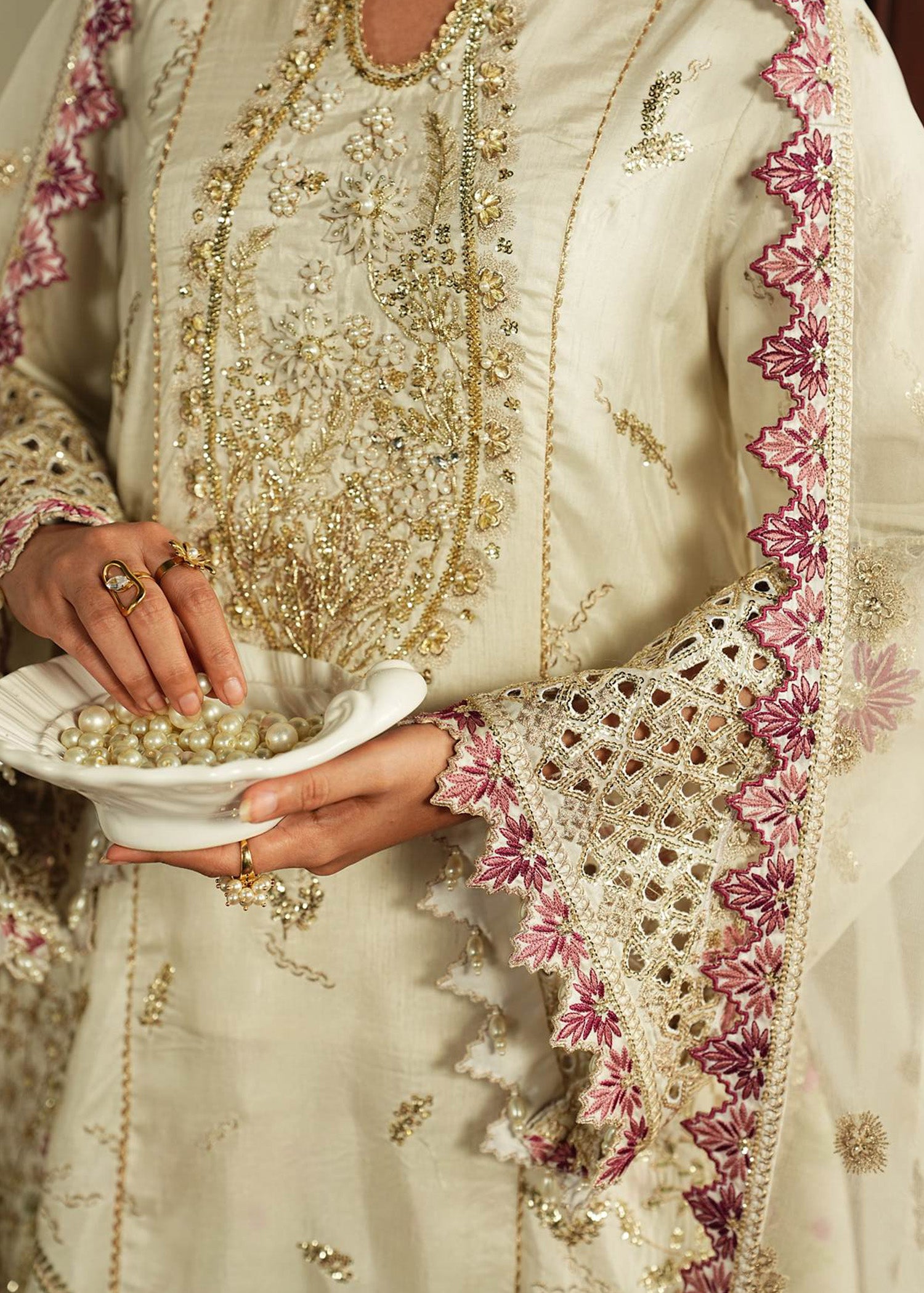 korean raw silk Sharara in White