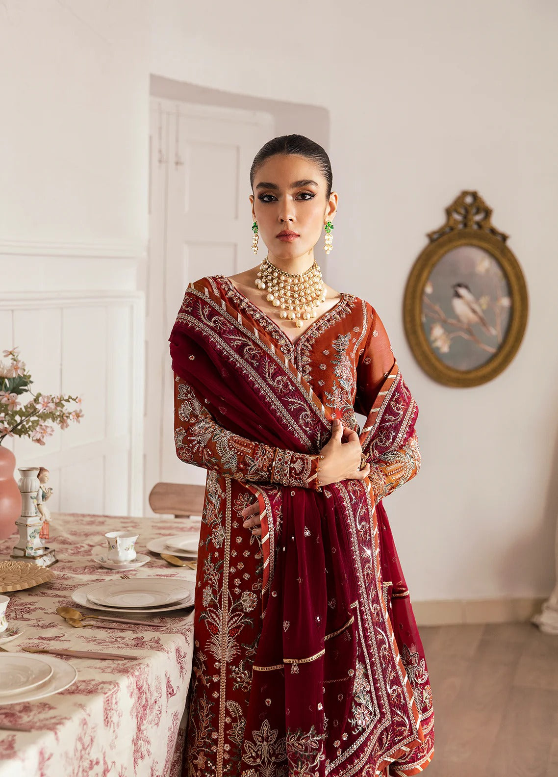 chiffon Kurta Set in Blood red
