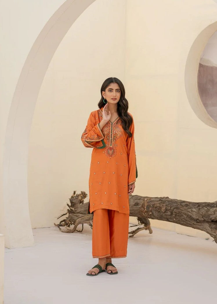 cotail Kurta Set in Coral orange