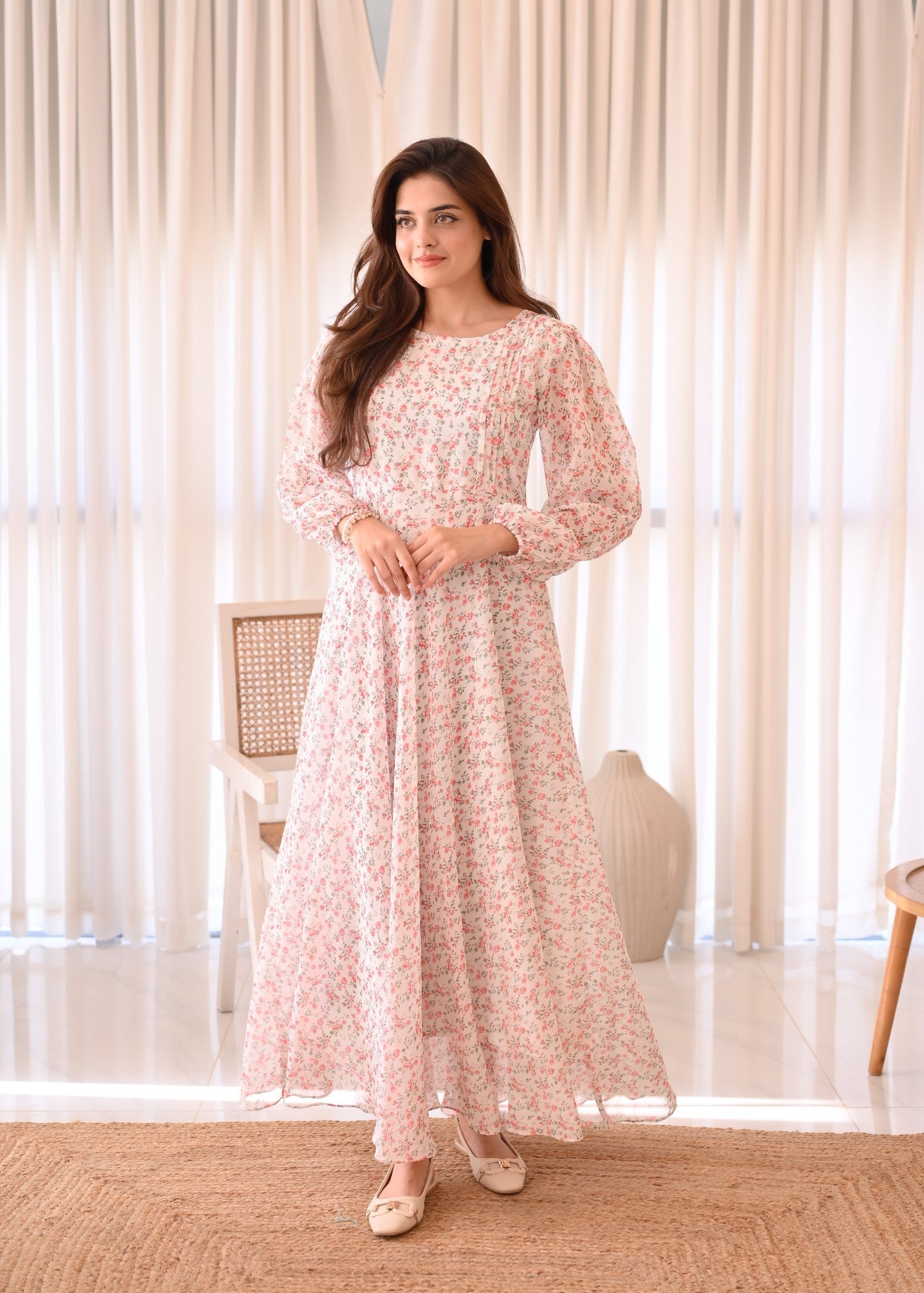 chiffon Dress in White
