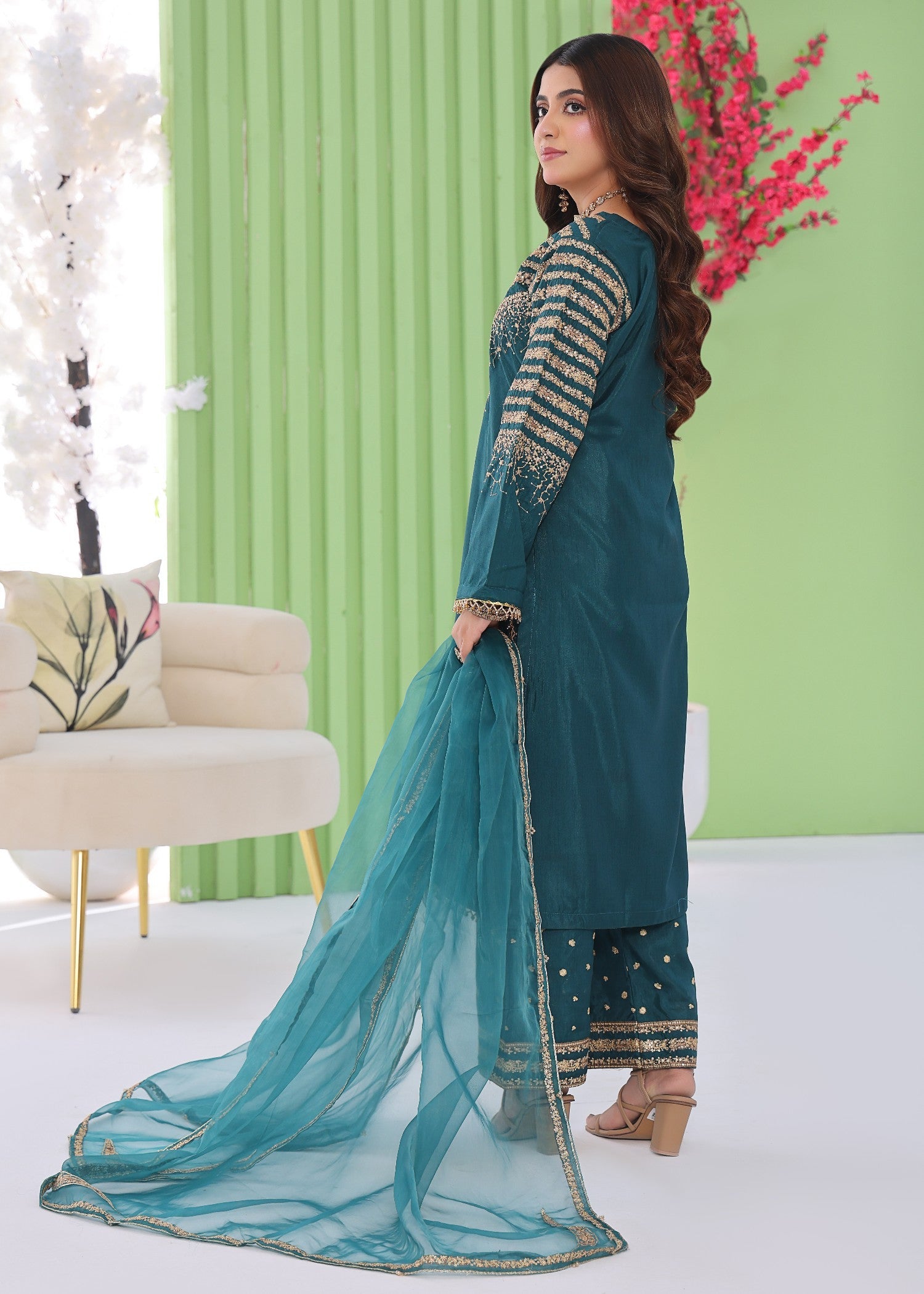 raw silk Kurta Set in Sea green