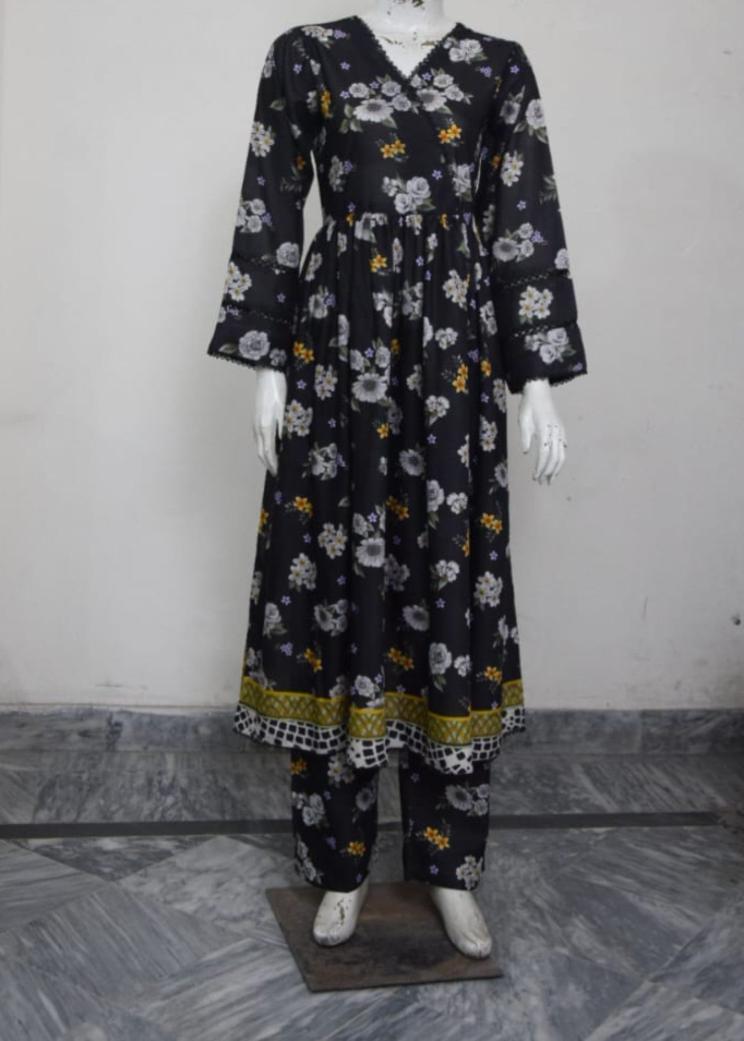 poly lawn Short Frock in Black