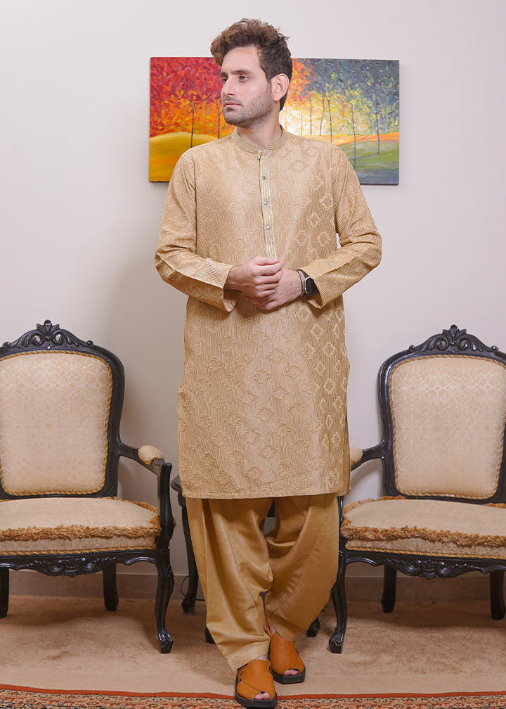 raw silk Shalwar Kameez in Gold