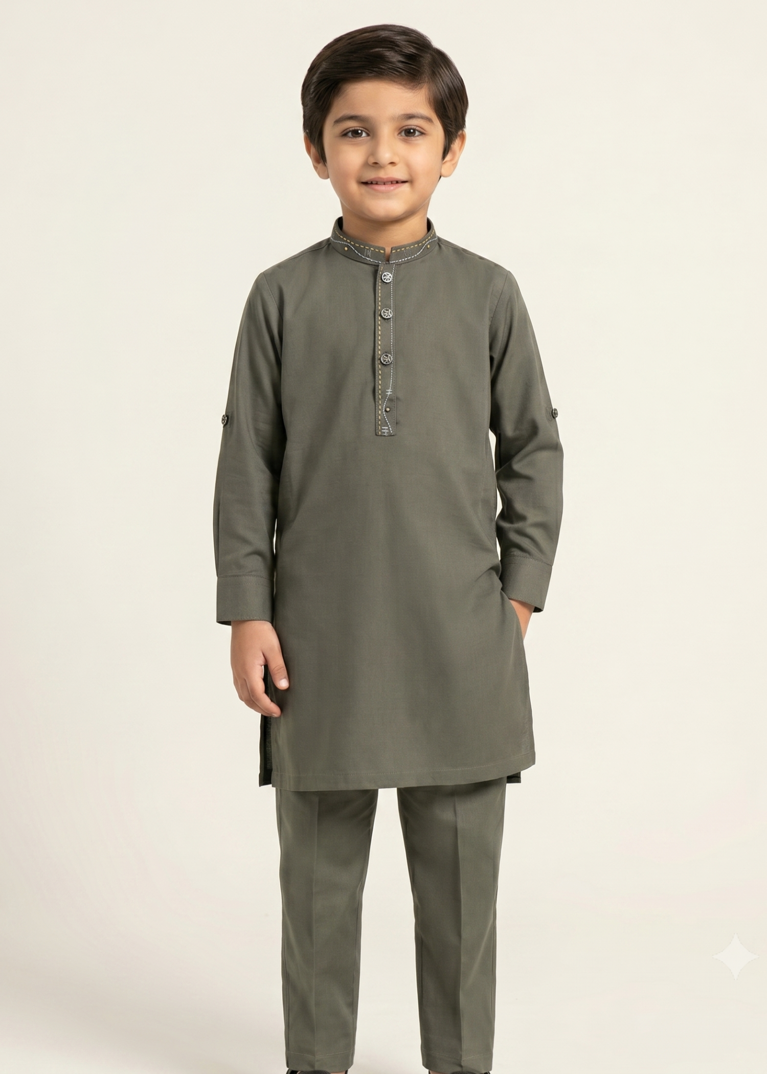 wash & wear Kurta Set in Battleship grey