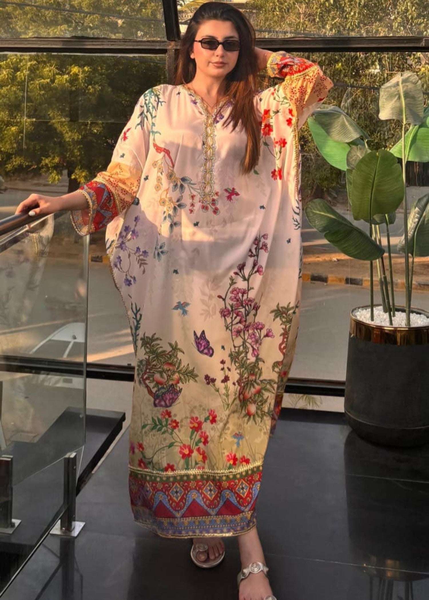 crepe silk Kaftan in Multi