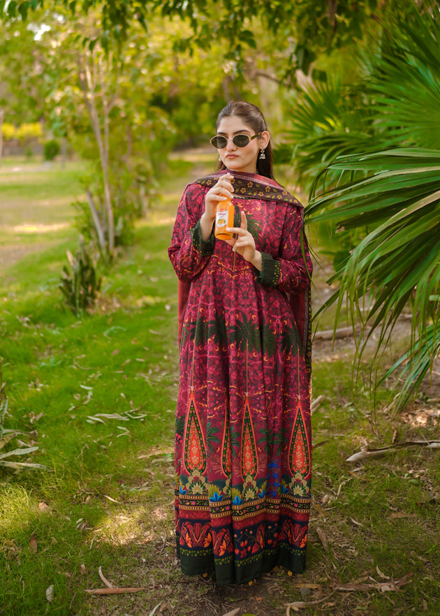 poly lawn Anarkali in Blood red, tomato red, fire red
