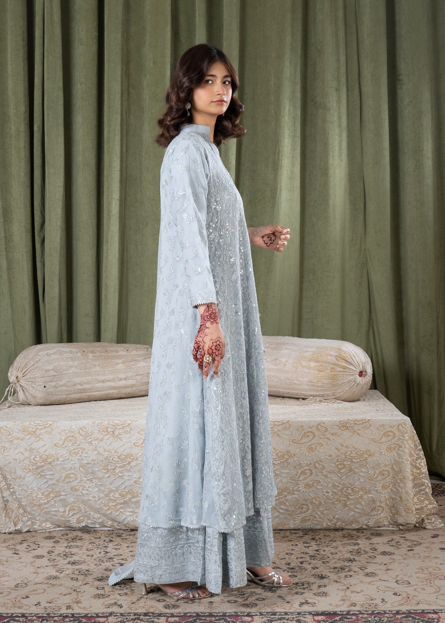 bemberg crinkle chiffon Maxi in Ice blue