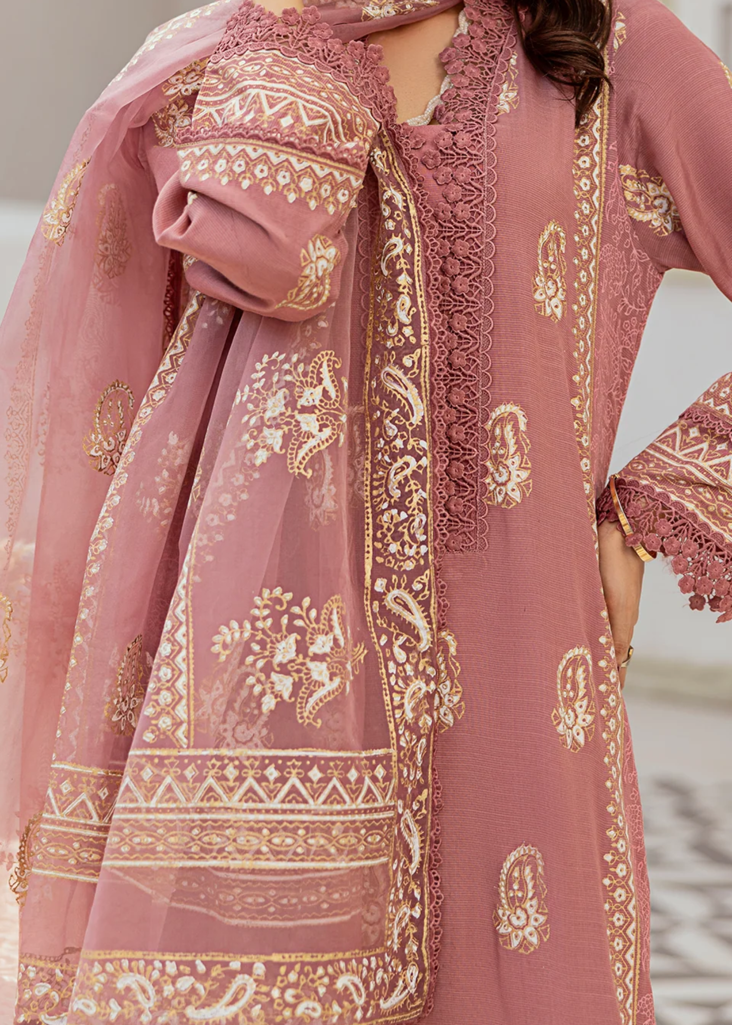 raw silk Unstitched in Mauve pink