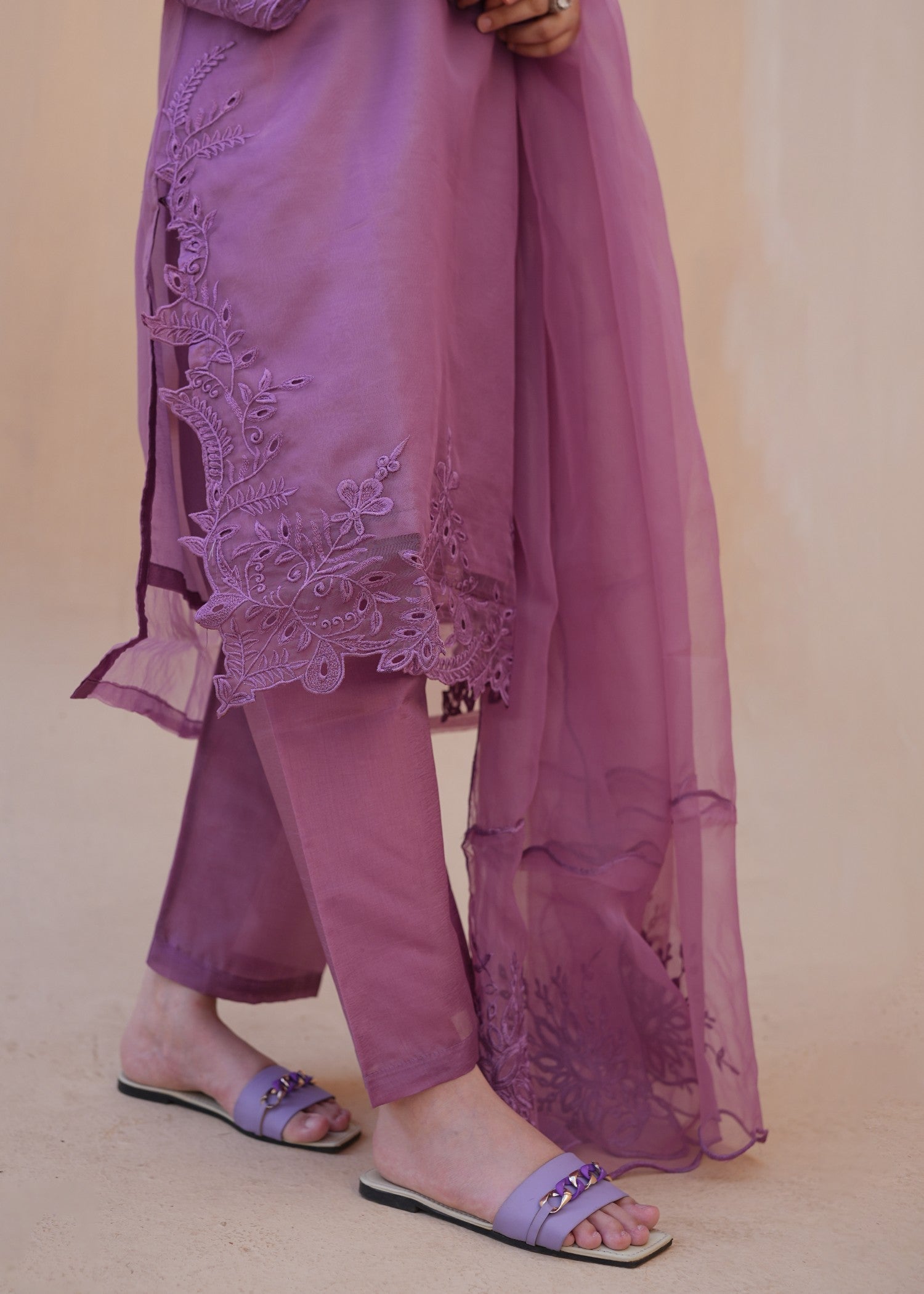 organza Kurta Set in Purple ash