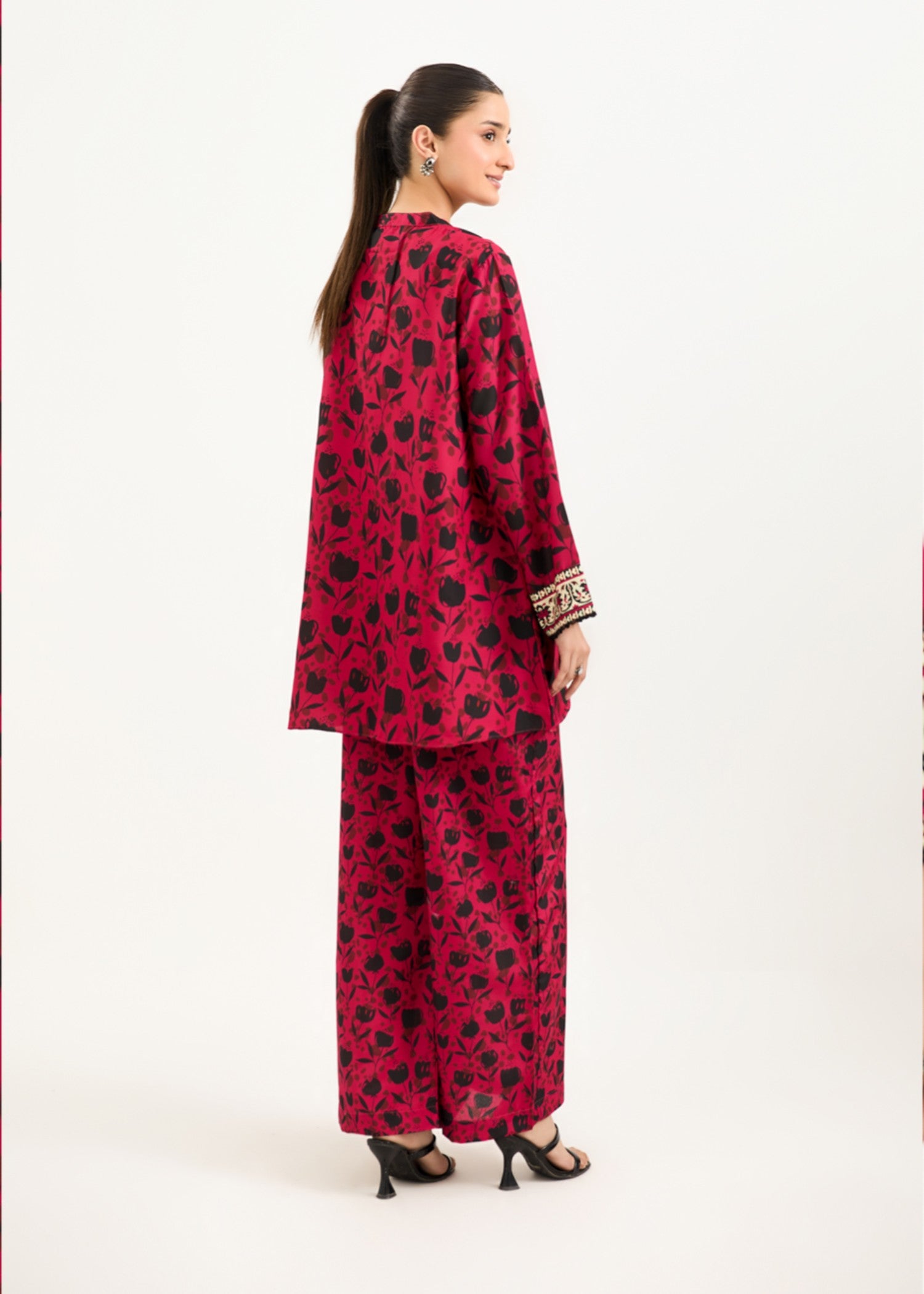 silk finish lawn Co ord Sets in Cardinal red