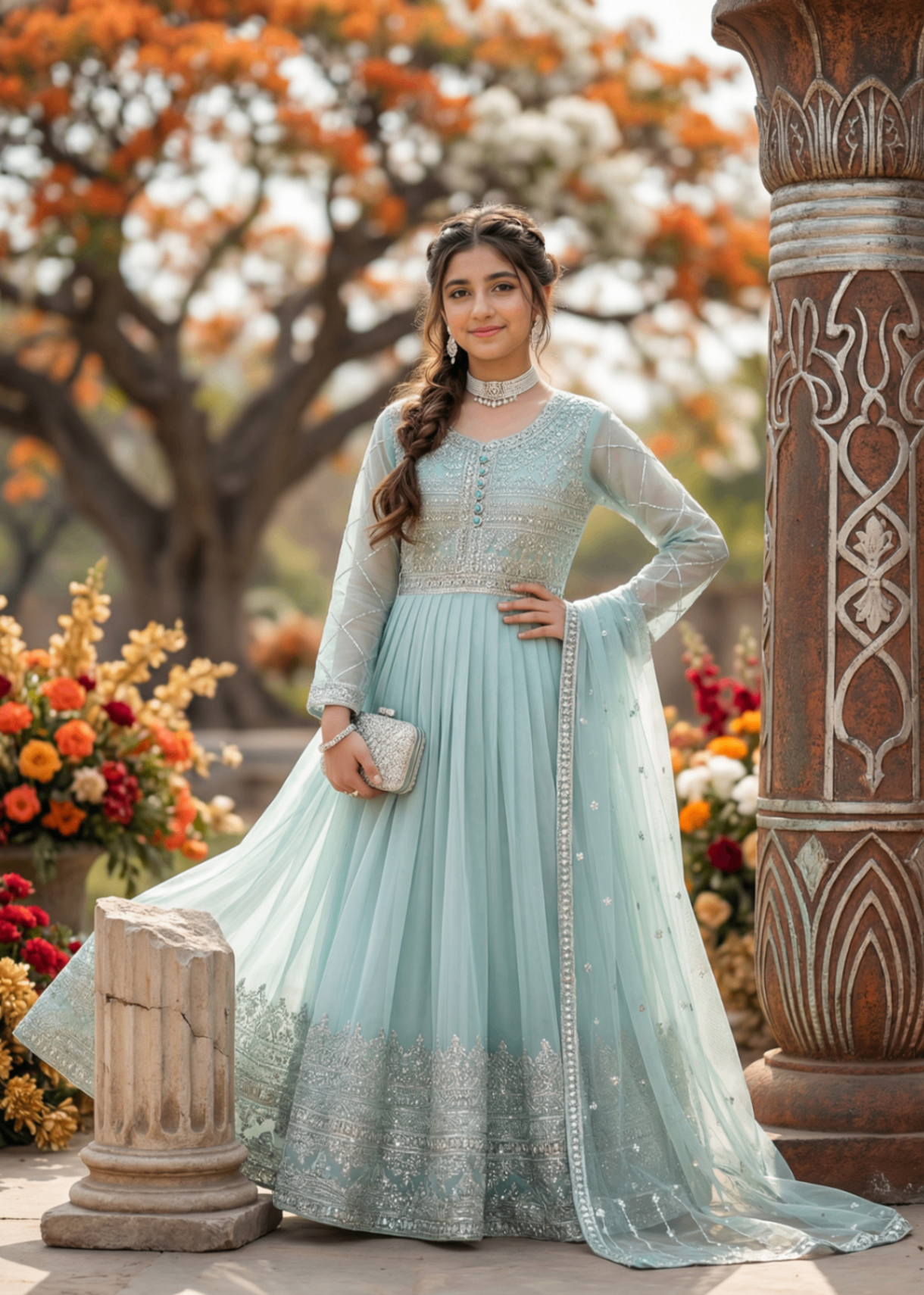 tissue silk Pishwas in Pastel green