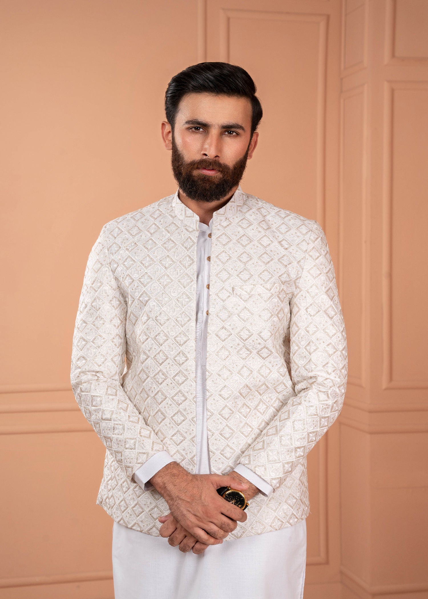 raw silk Prince Coat in White