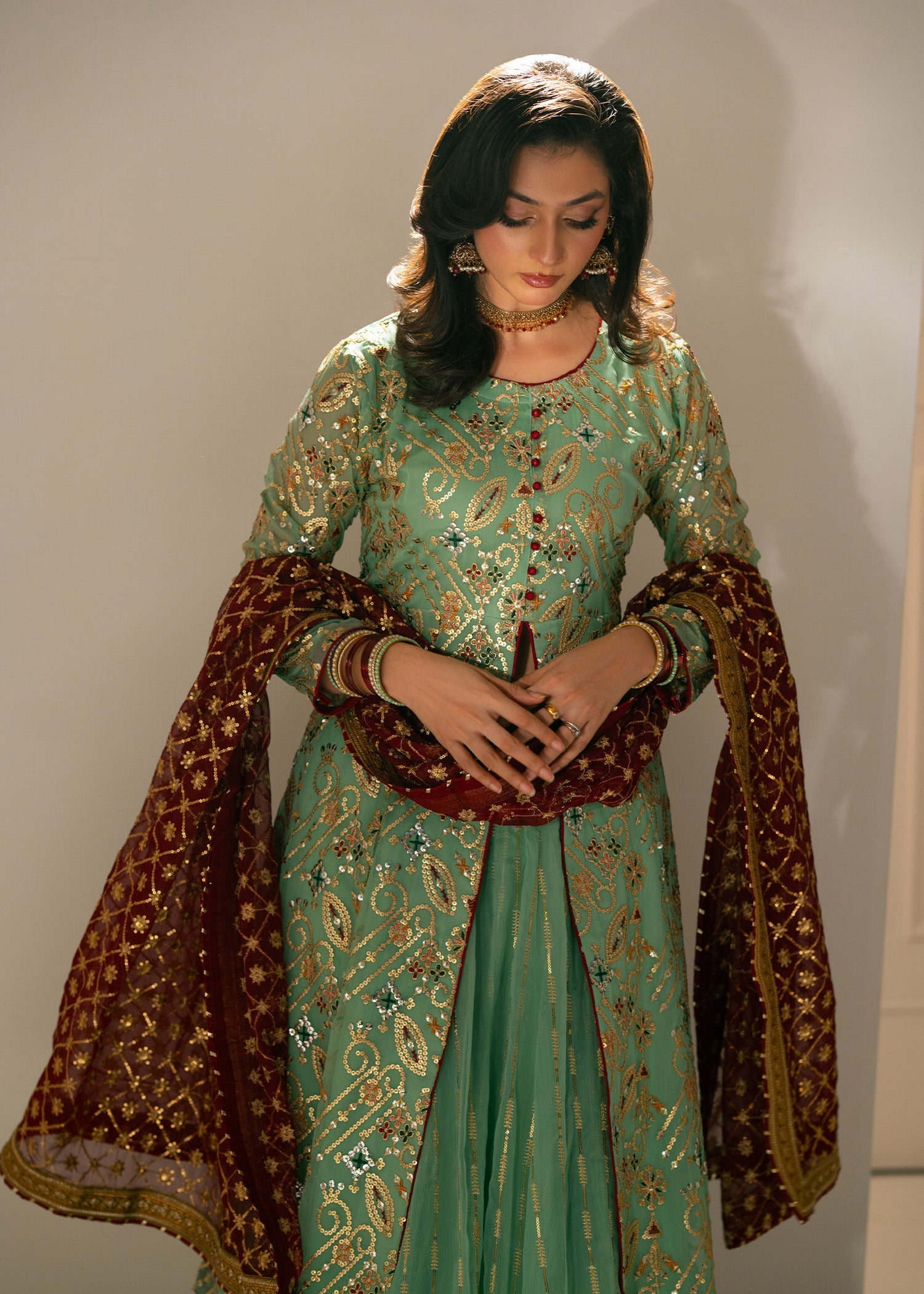 chiffon Lehenga in Pastel green