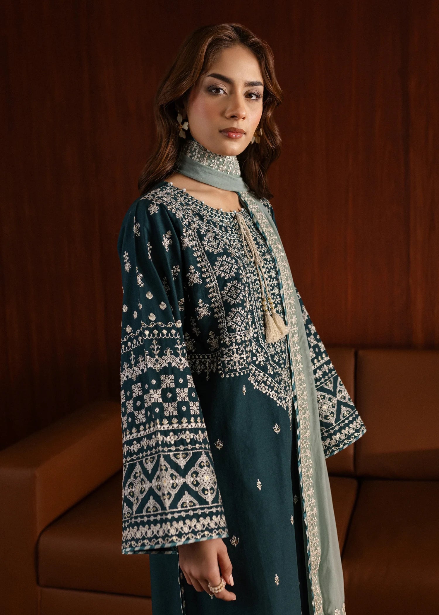 linen Kurta Set in Teal, sea green