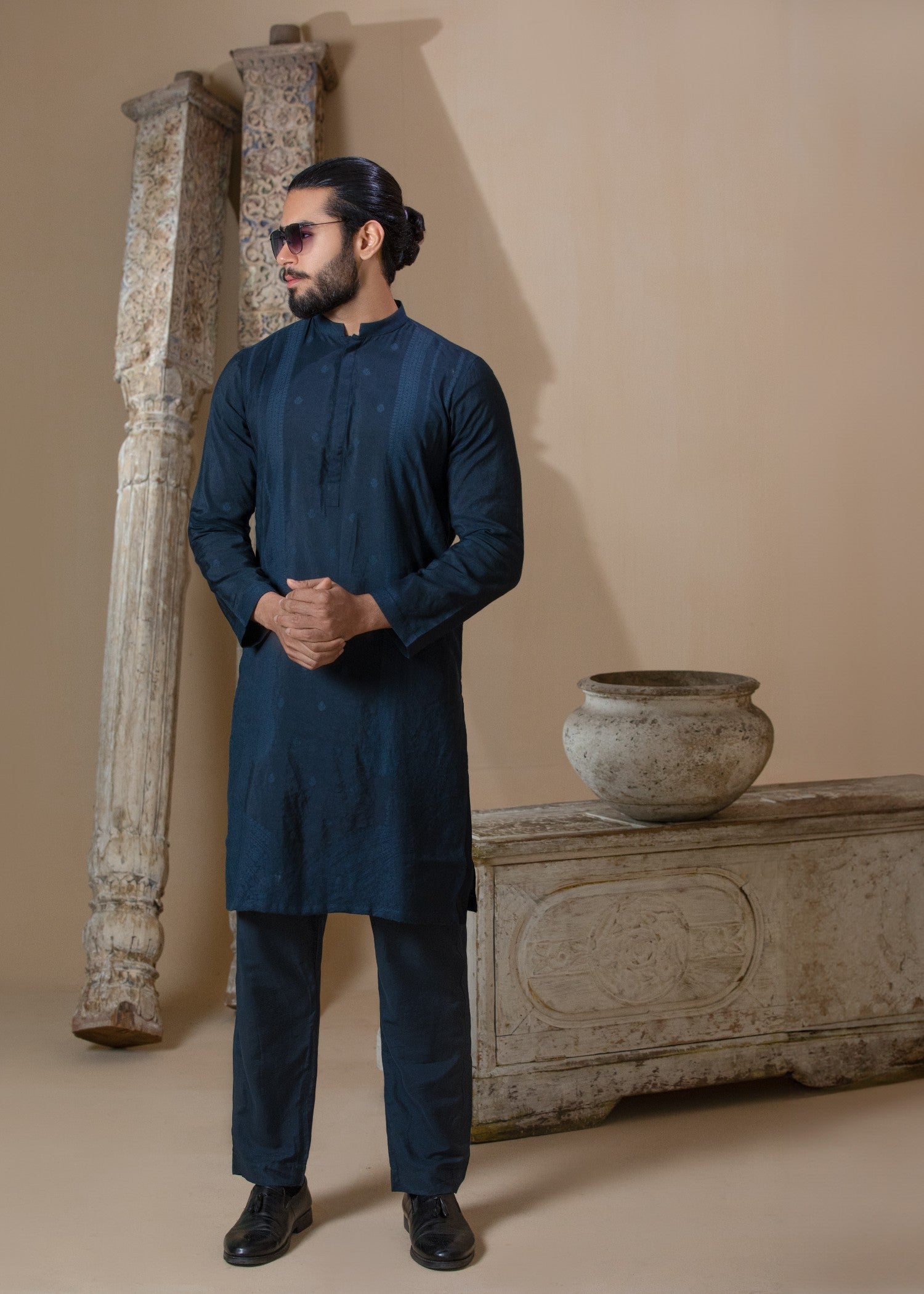cotton silk Kurta Set in Midnight blue
