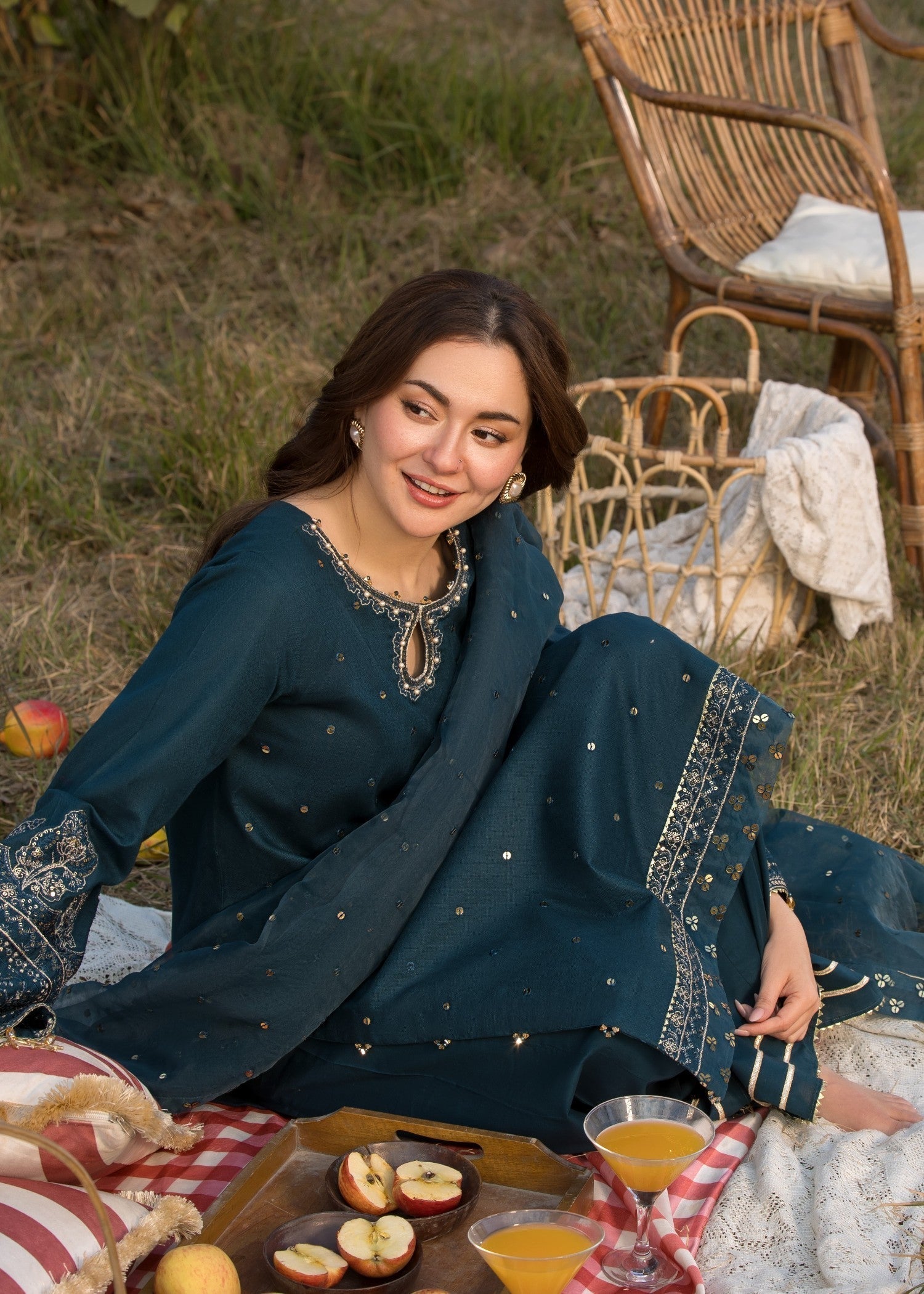 cotton dobby Sharara in Teal