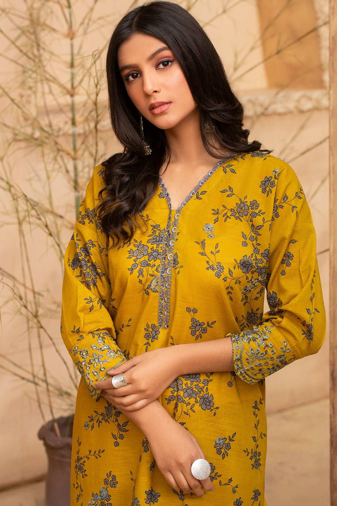 twill khaddar Unstitched in Mustard